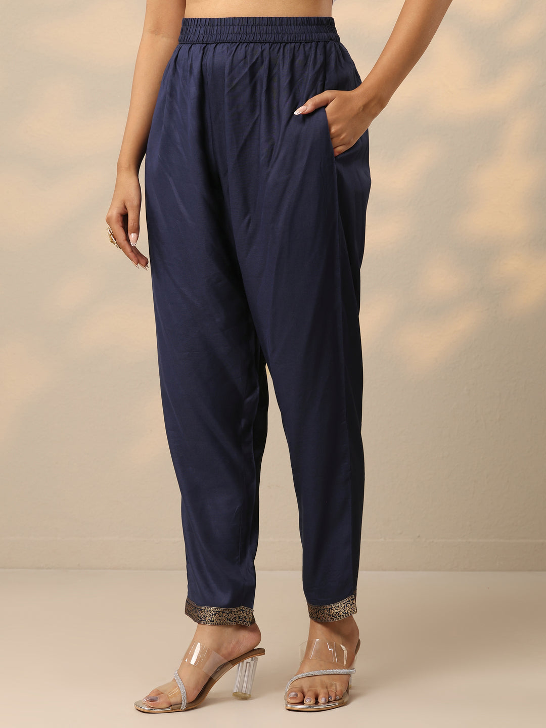  Navy Blue Printed Silk Blend Straight Suit Set With Dupatta 