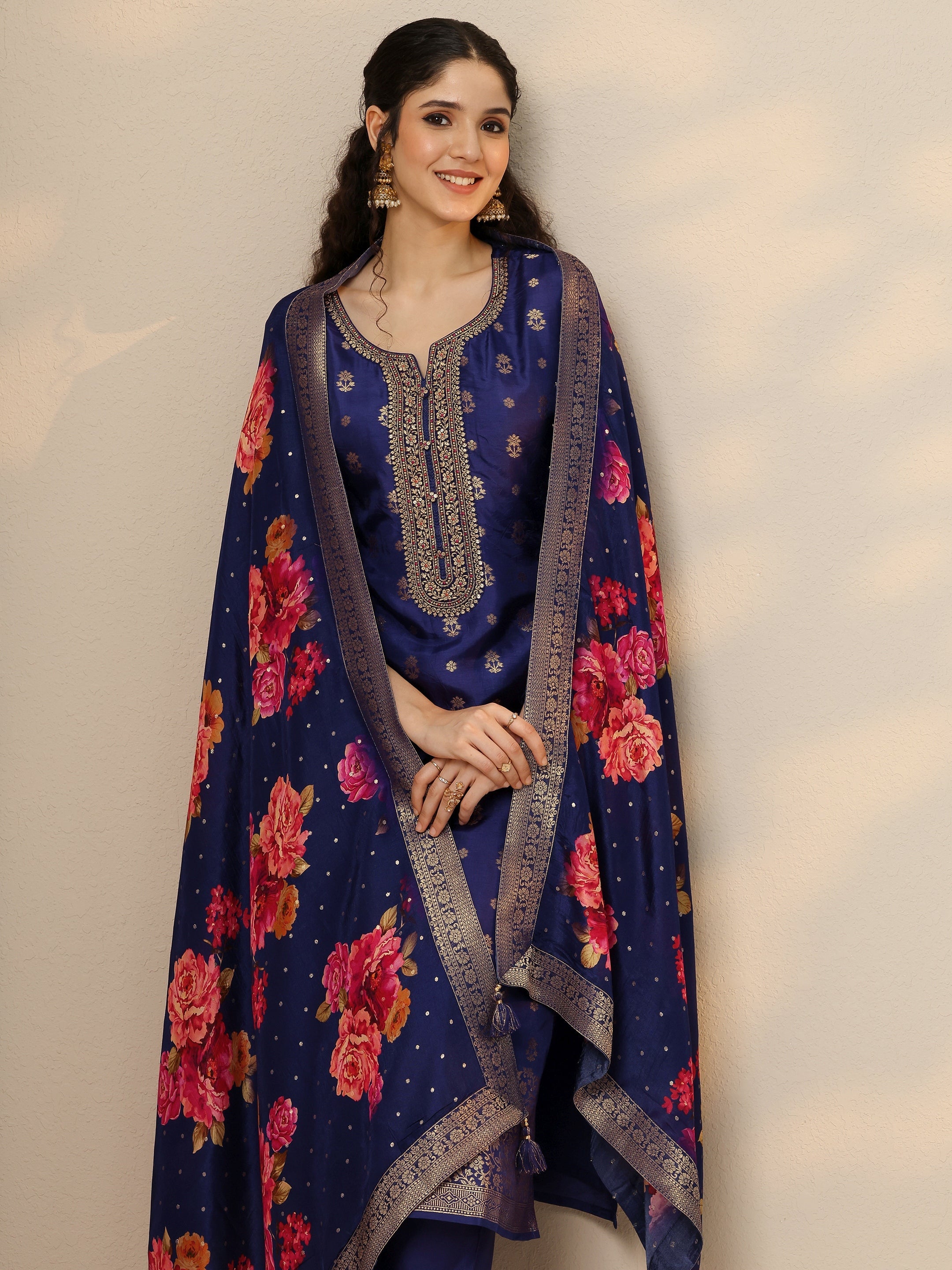 libas Purple Woven Design Silk Blend Straight Suit Set With Dupatta-picture-68