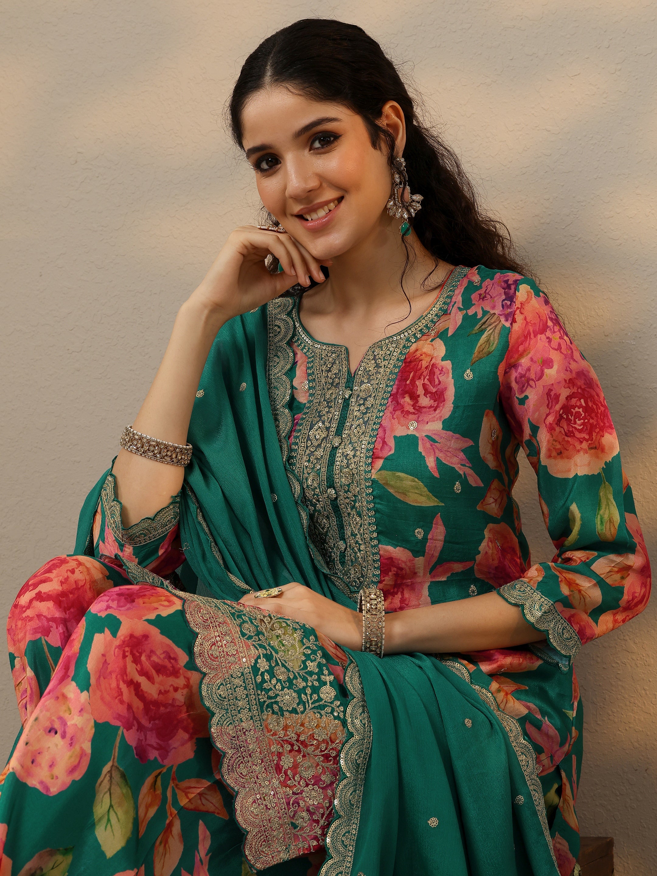 libas Green Printed Silk Blend Straight Suit Set With Dupatta-picture-40
