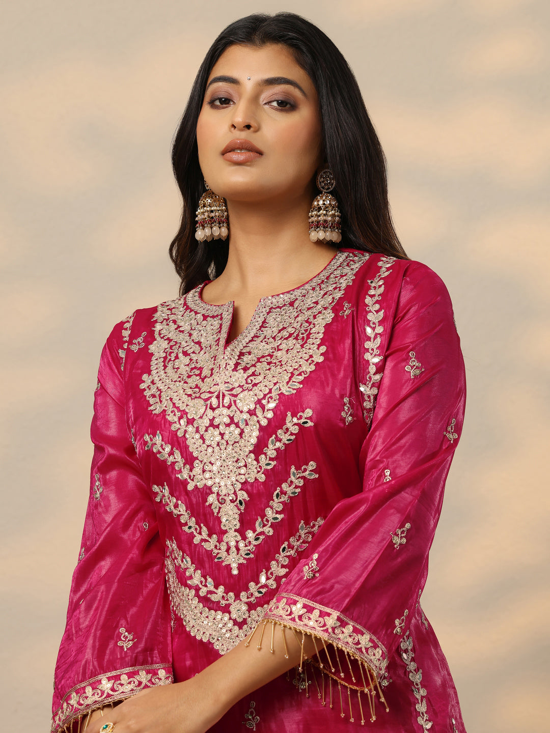  Libas Art Pink Embroidered Organza Straight Suit Set With Dupatta 