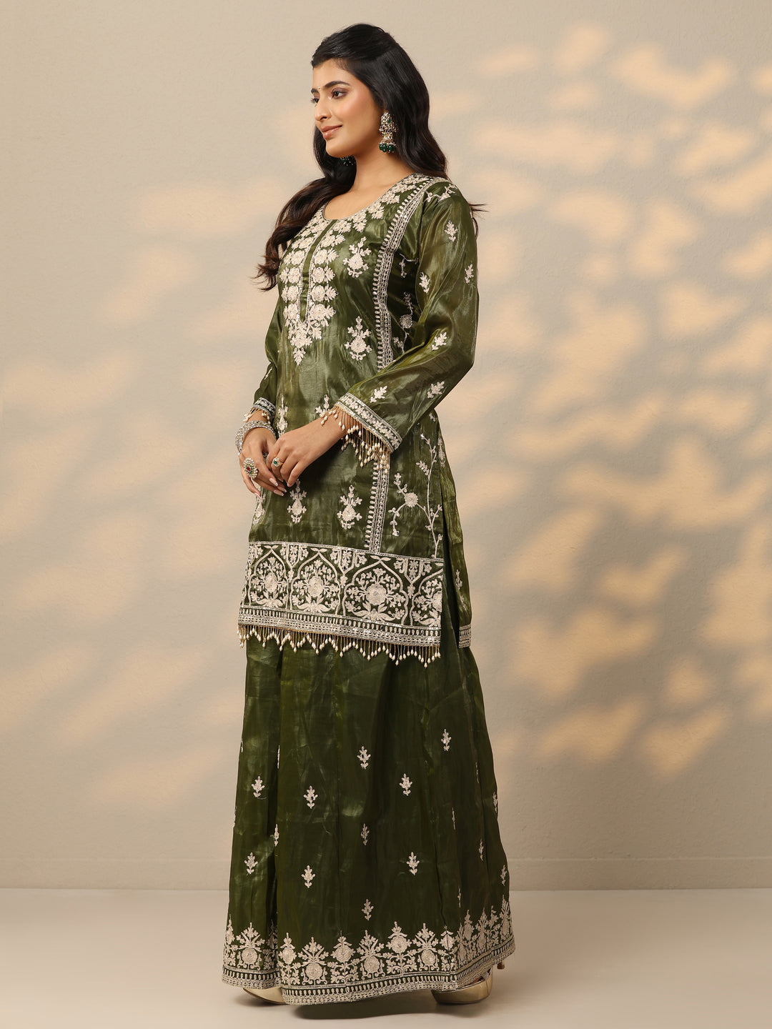  Libas Art Green Embroidered Organza Straight Suit Set With Dupatta 
