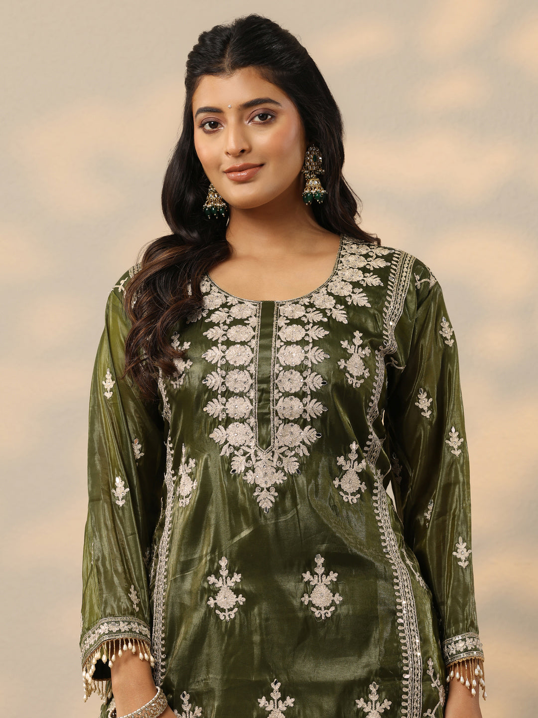  Libas Art Green Embroidered Organza Straight Suit Set With Dupatta 