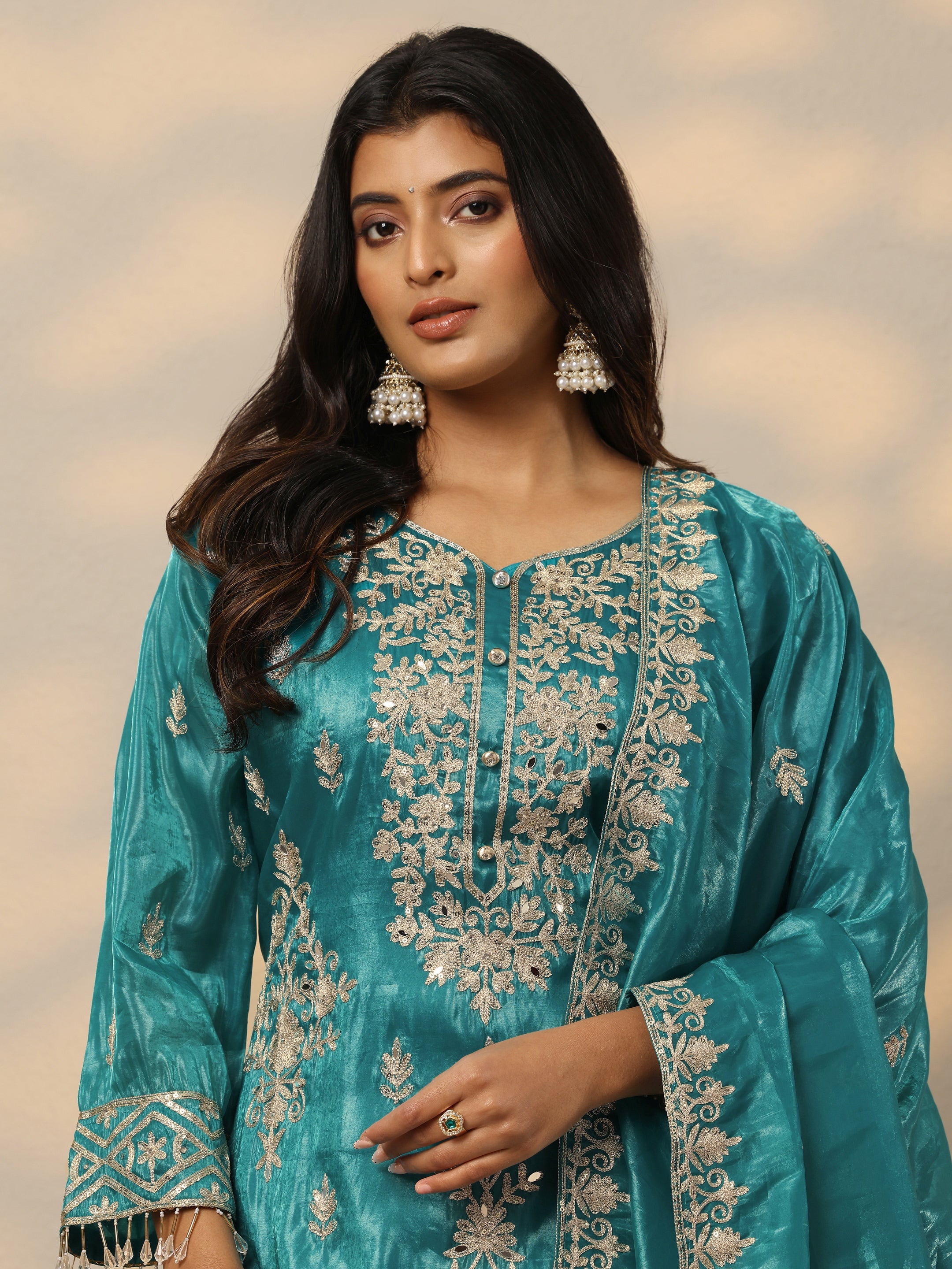 Libas Art Blue Embroidered Organza Straight Suit Set With Dupatta-picture-32