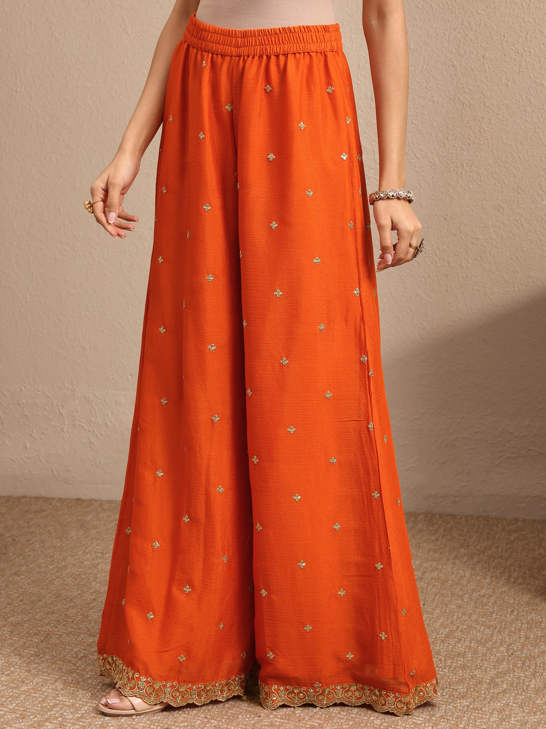  Orange Embroidered Chinon Straight Suit Set With Dupatta 