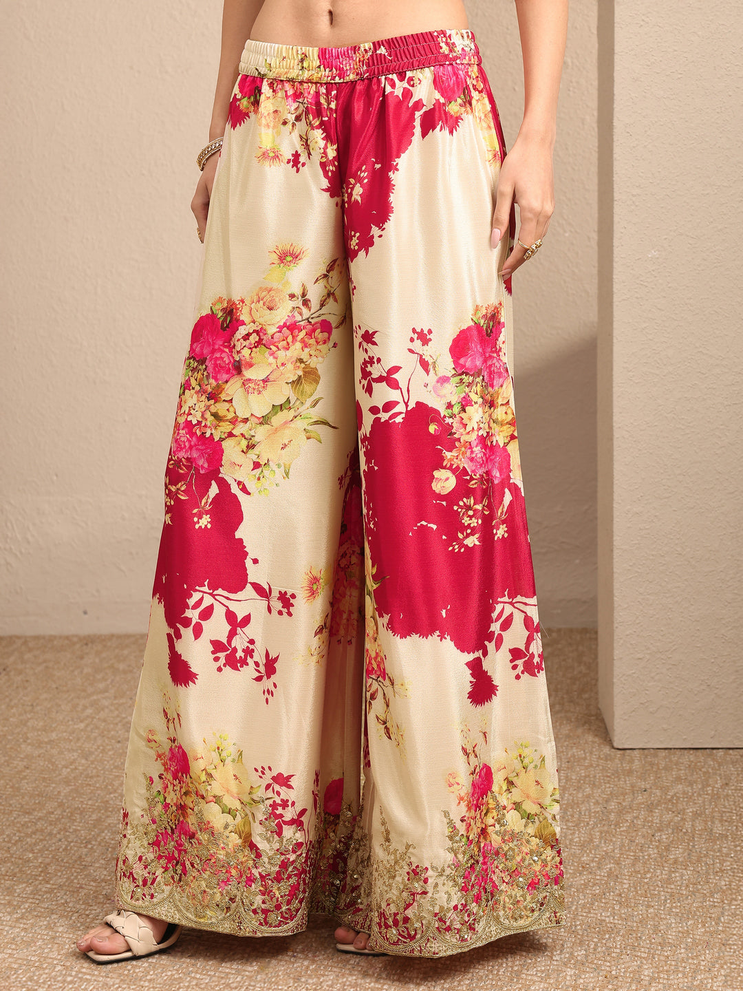  Red Embroidered Chinon Straight Suit Set With Dupatta 