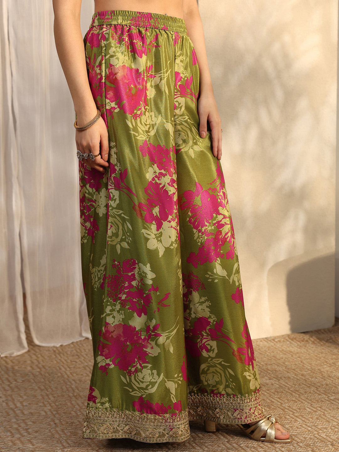  Green Printed Chinon Straight Suit Set With Dupatta 