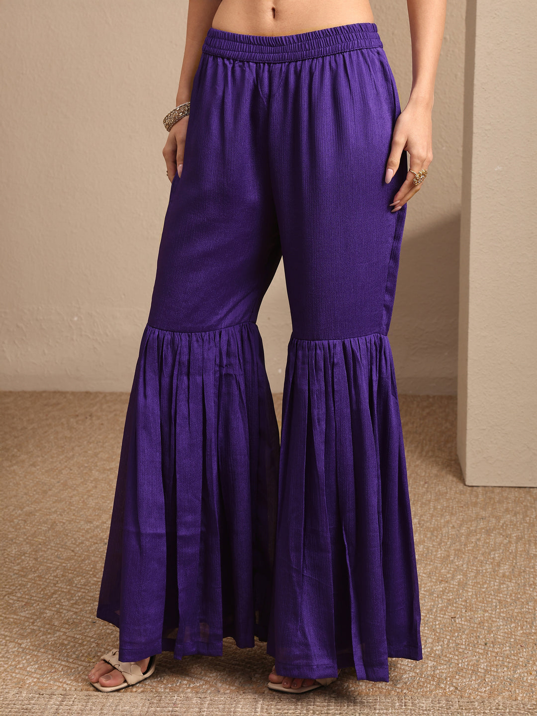  Purple Bandhani Printed Chinon Straight Sharara Suit Set With Dupatta 