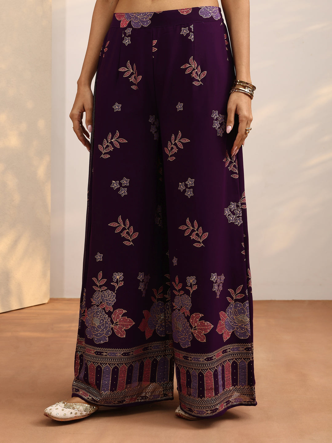 Purple Printed Georgette Straight Suit Set With Dupatta 