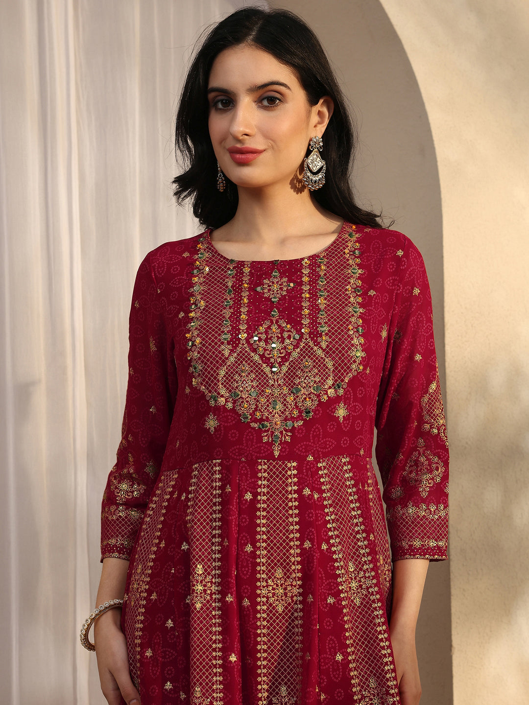  Red Embroidered Georgette Straight Suit Set With Dupatta 