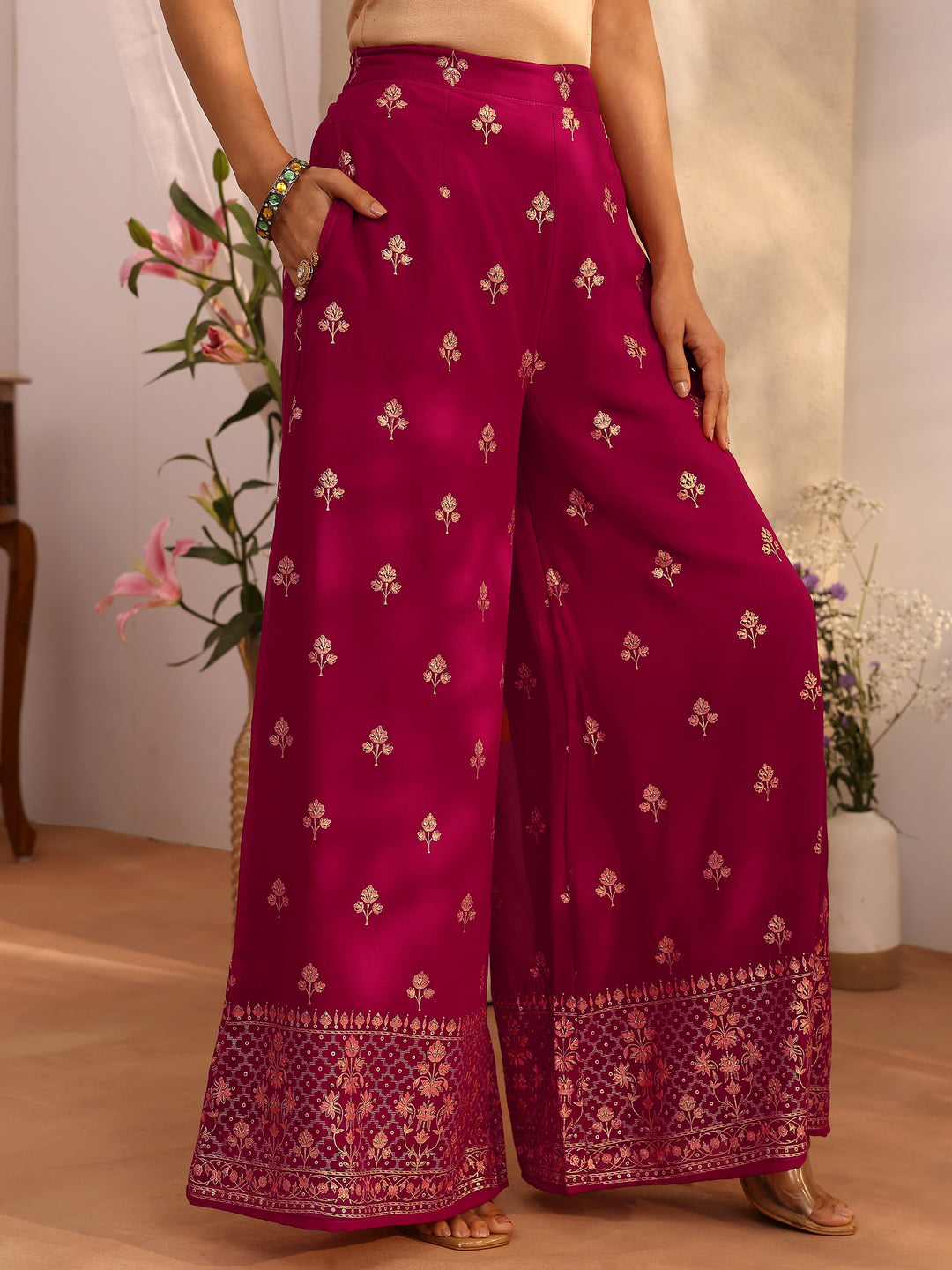  Pink Embroidered Georgette Straight Suit Set With Dupatta 