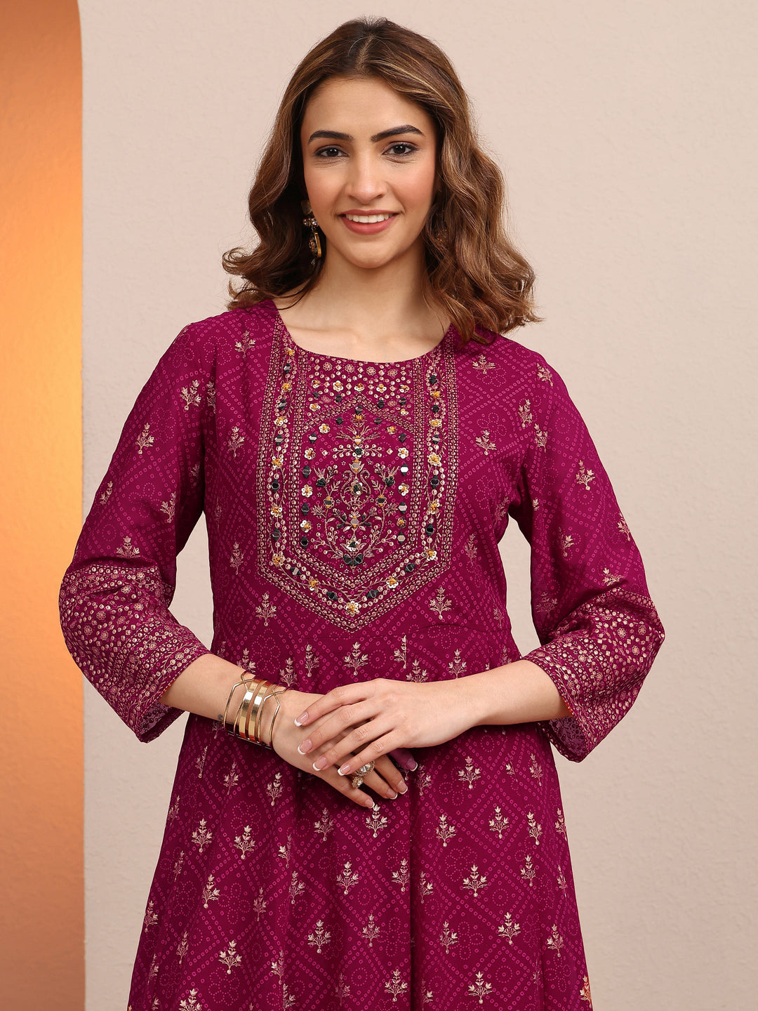  Pink Embroidered Georgette Anarkali Suit Set With Dupatta 