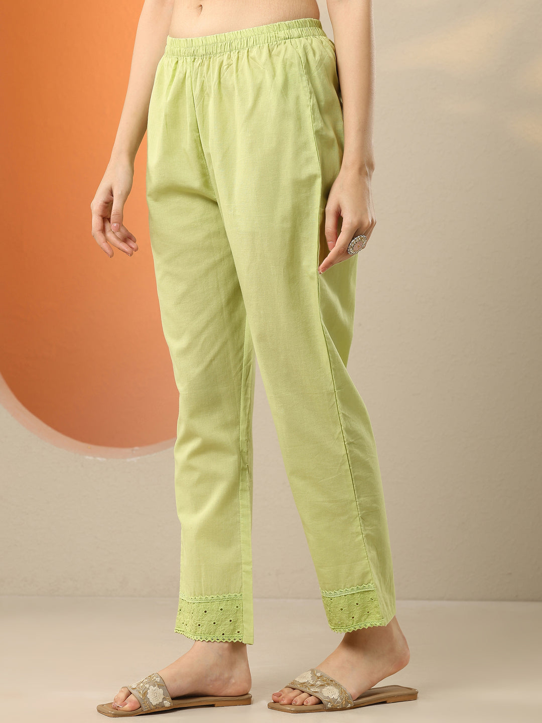  Green Embroidered Cotton Straight Suit Set With Dupatta 