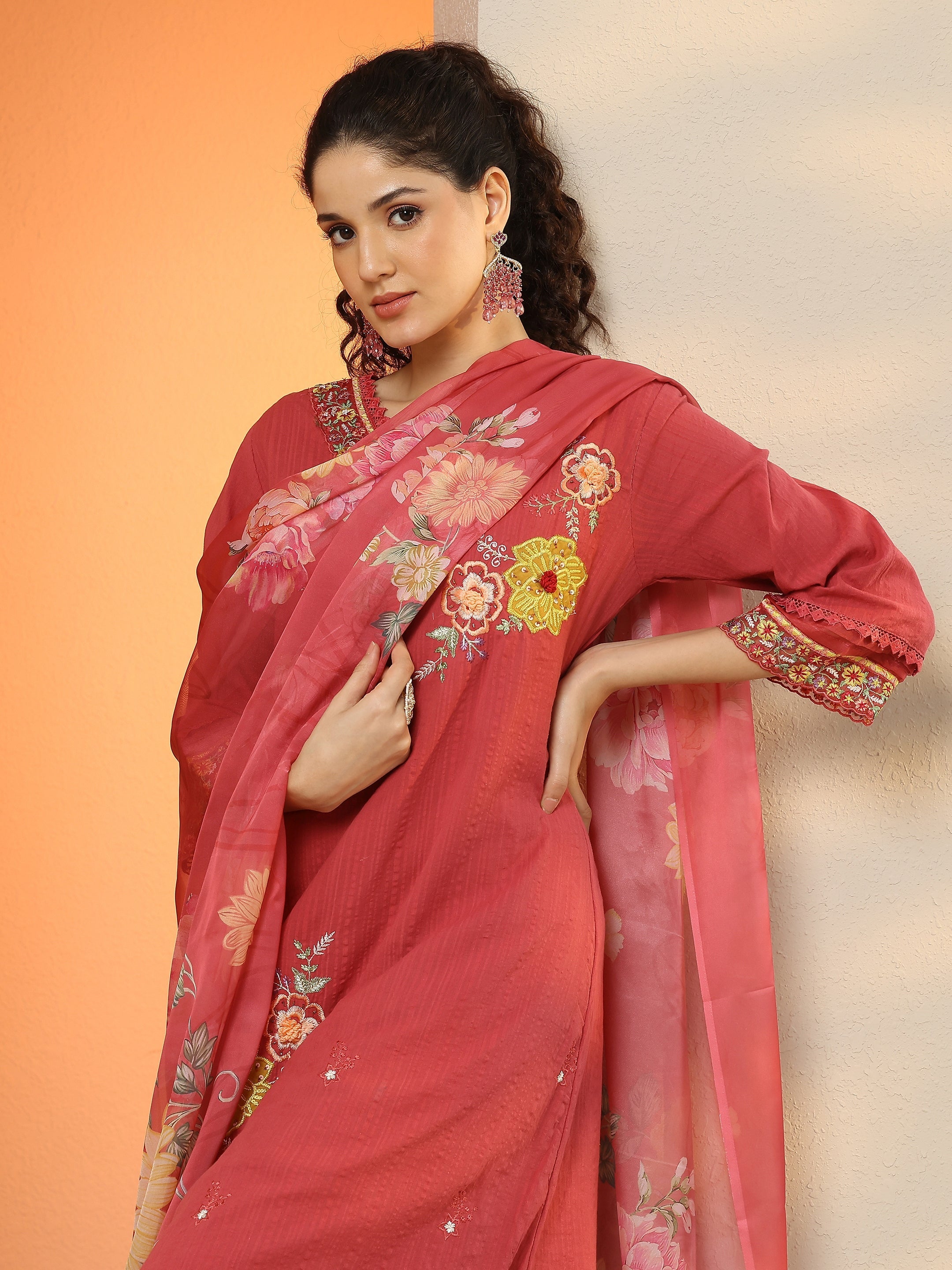 libas Pink Embroidered Cotton Straight Suit Set With Dupatta-picture-32