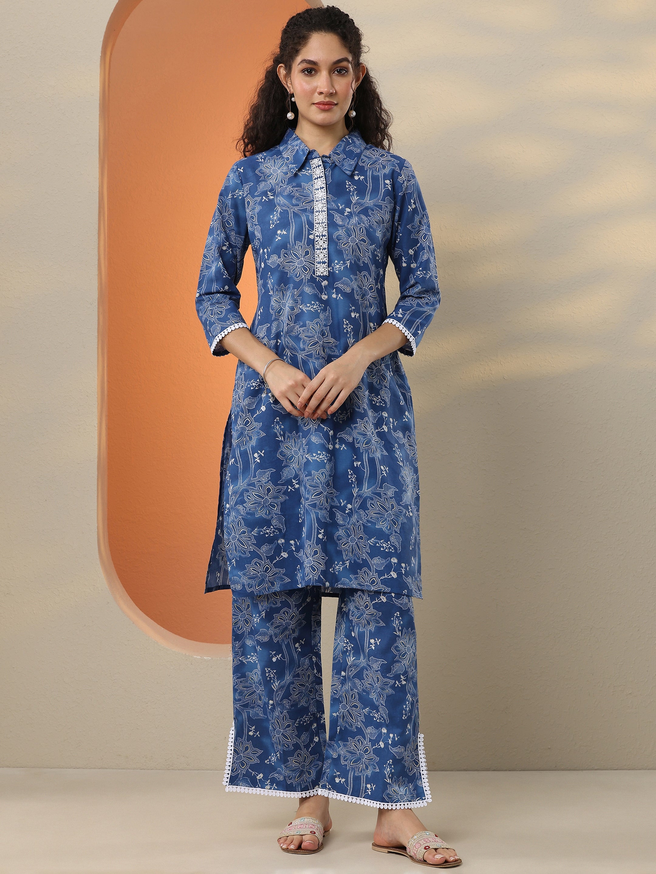 libas Blue Printed Cotton Blend Co-Ord Sets-picture-43