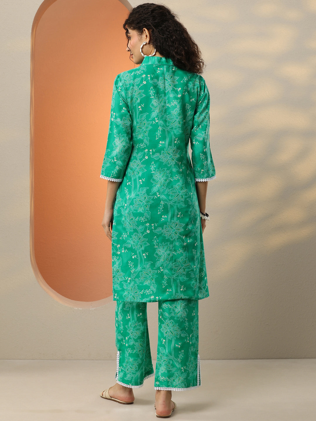 Green Printed Cotton Blend Co-Ord Sets 