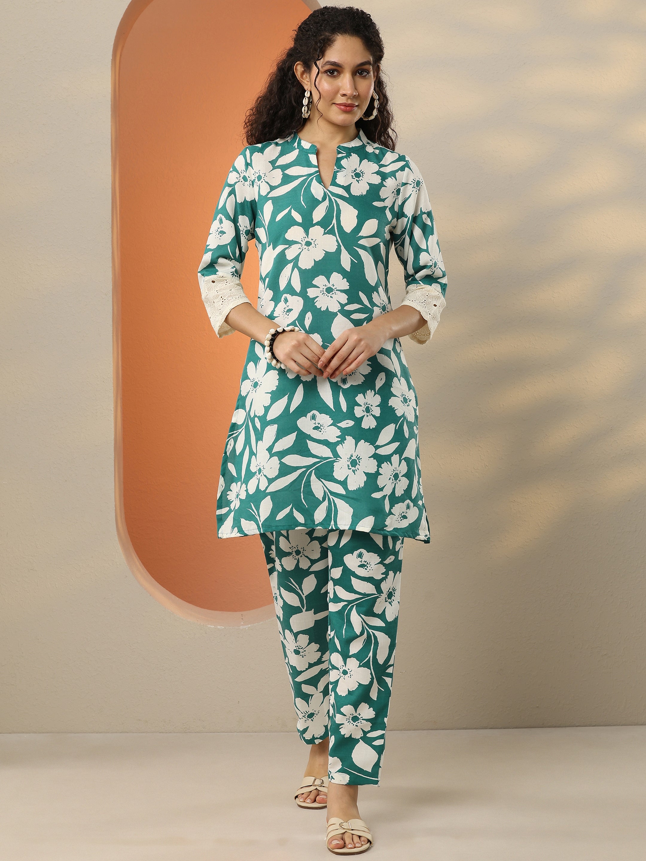 libas Green Printed Cotton Blend Co-Ord Sets-picture-12