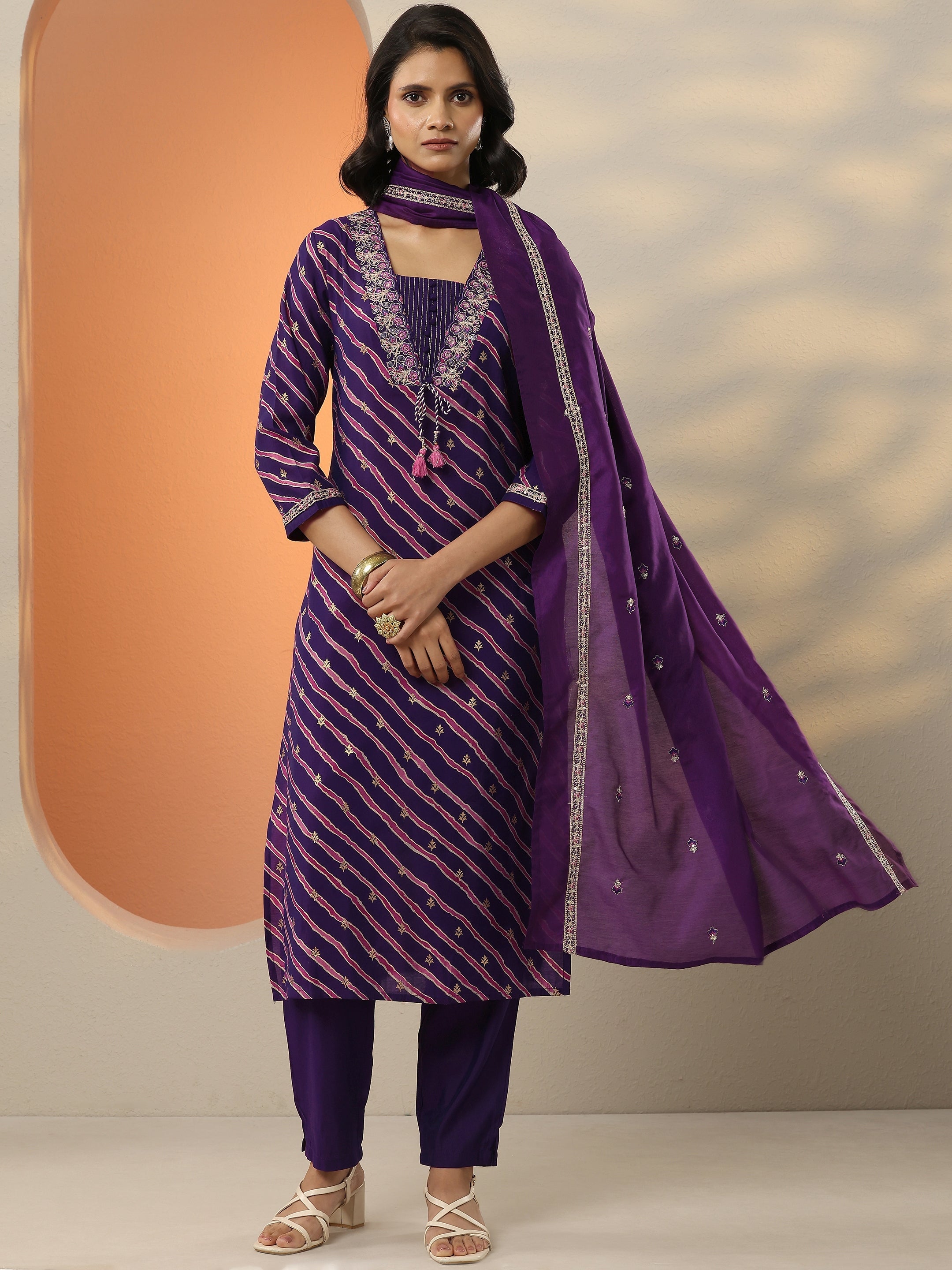 Purple Printed Silk Blend Straight Suit Set With Dupatta-image-33