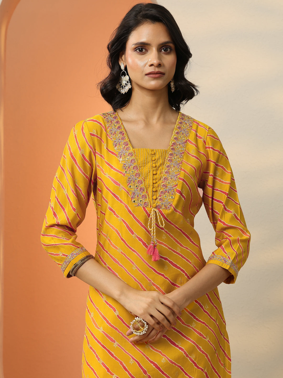  Mustard Printed Silk Blend  Straight Suit Set With Dupatta 