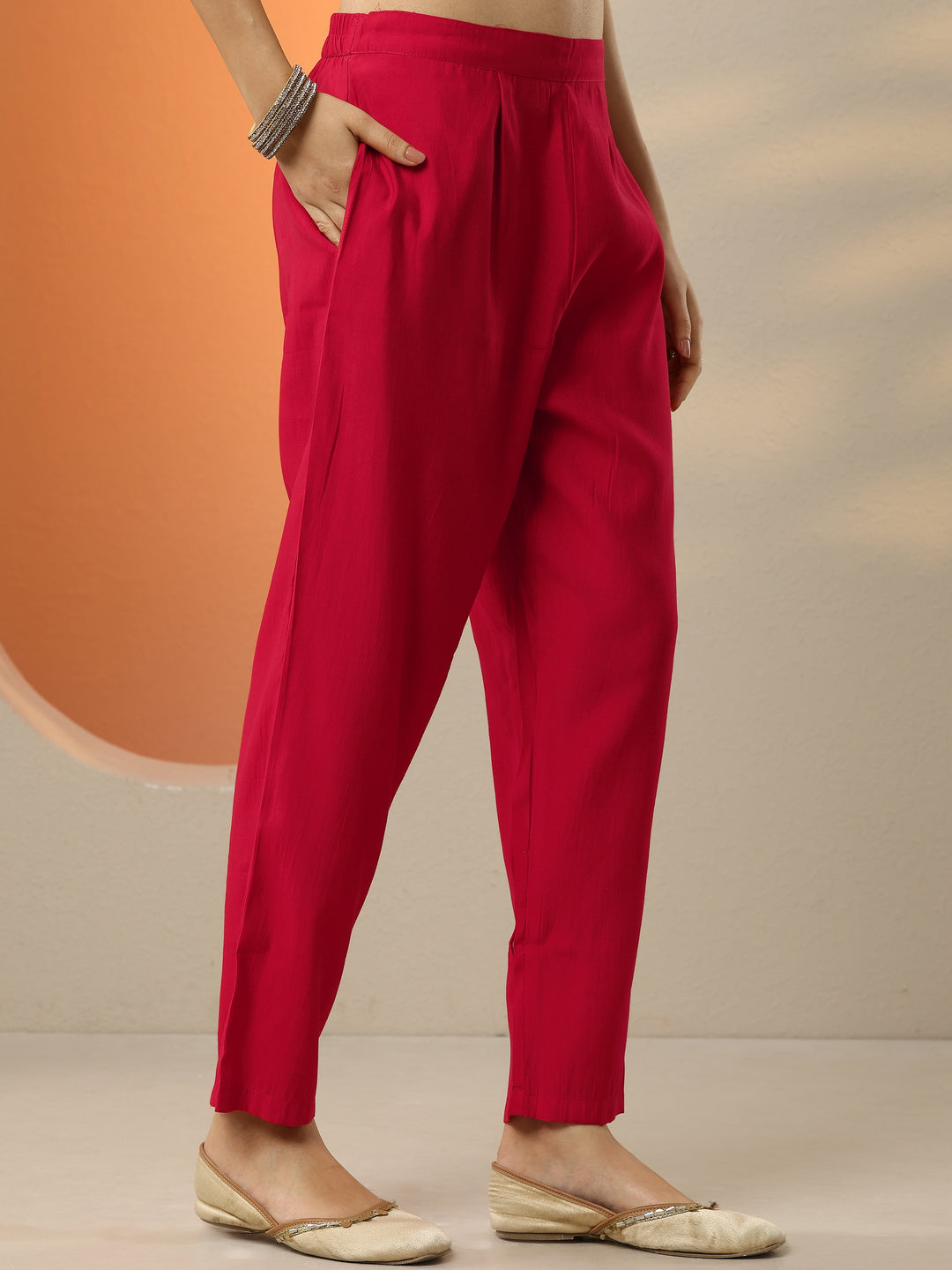  Red Printed Silk Blend  Straight Suit Set With Dupatta 