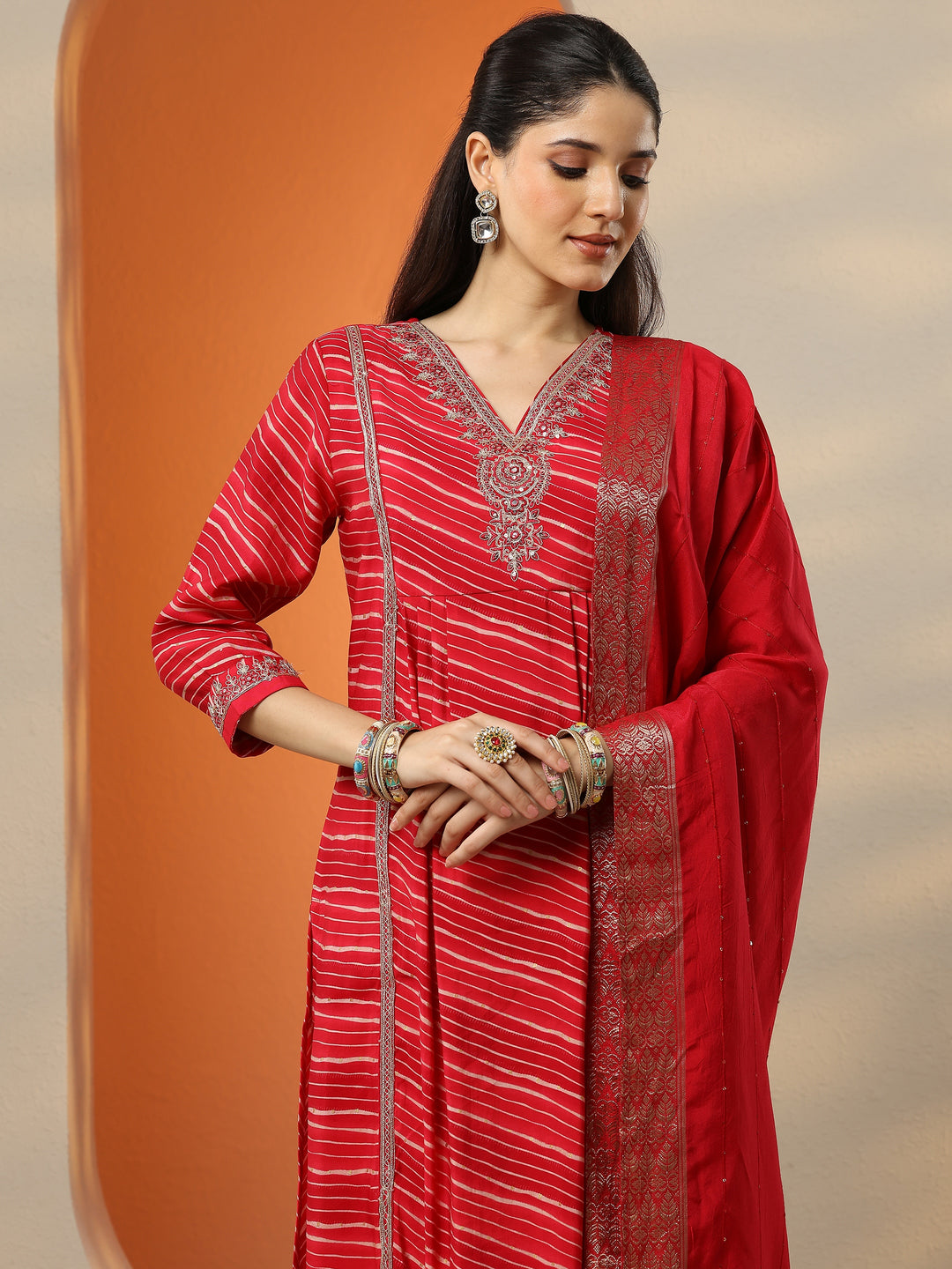  Pink Printed Silk blend Straight Suit Set With Dupatta 