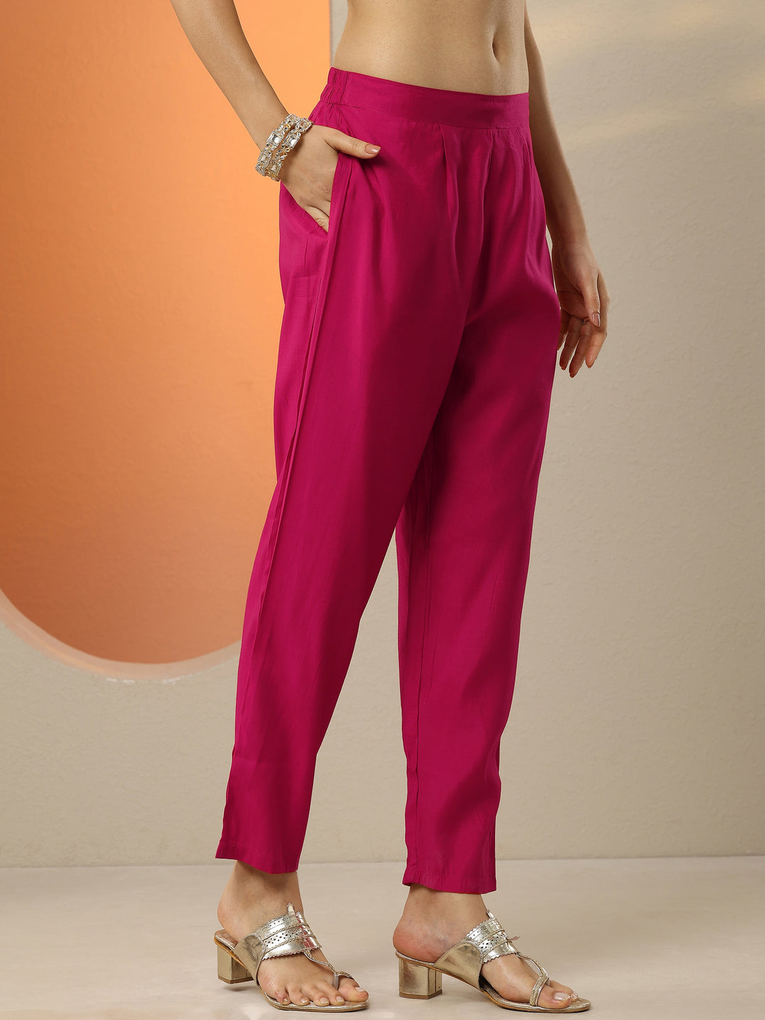  Pink Printed Silk Blend  Straight Suit Set With Dupatta 