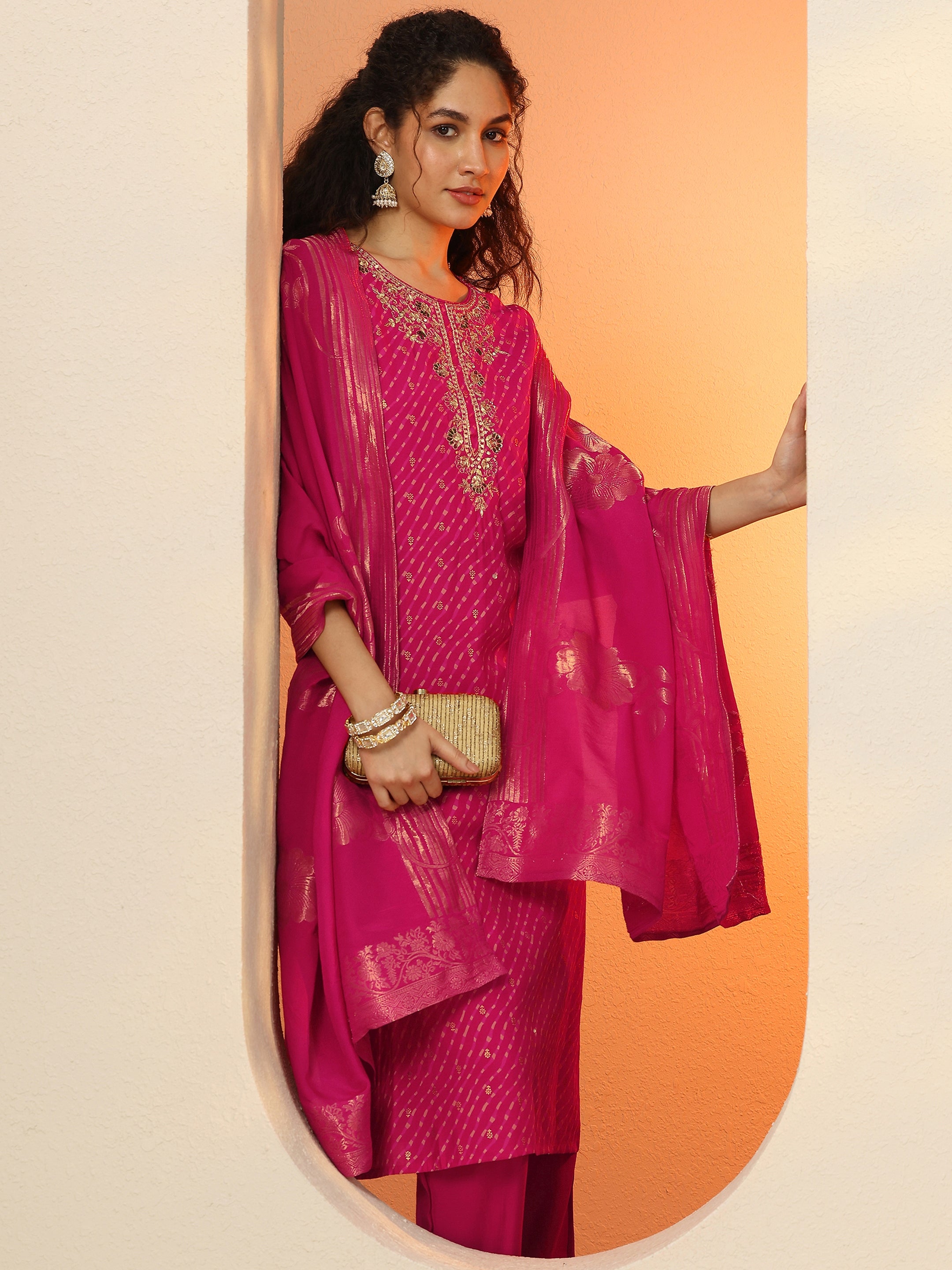 Pink Printed Silk Blend Straight Suit Set With Dupatta-image-27