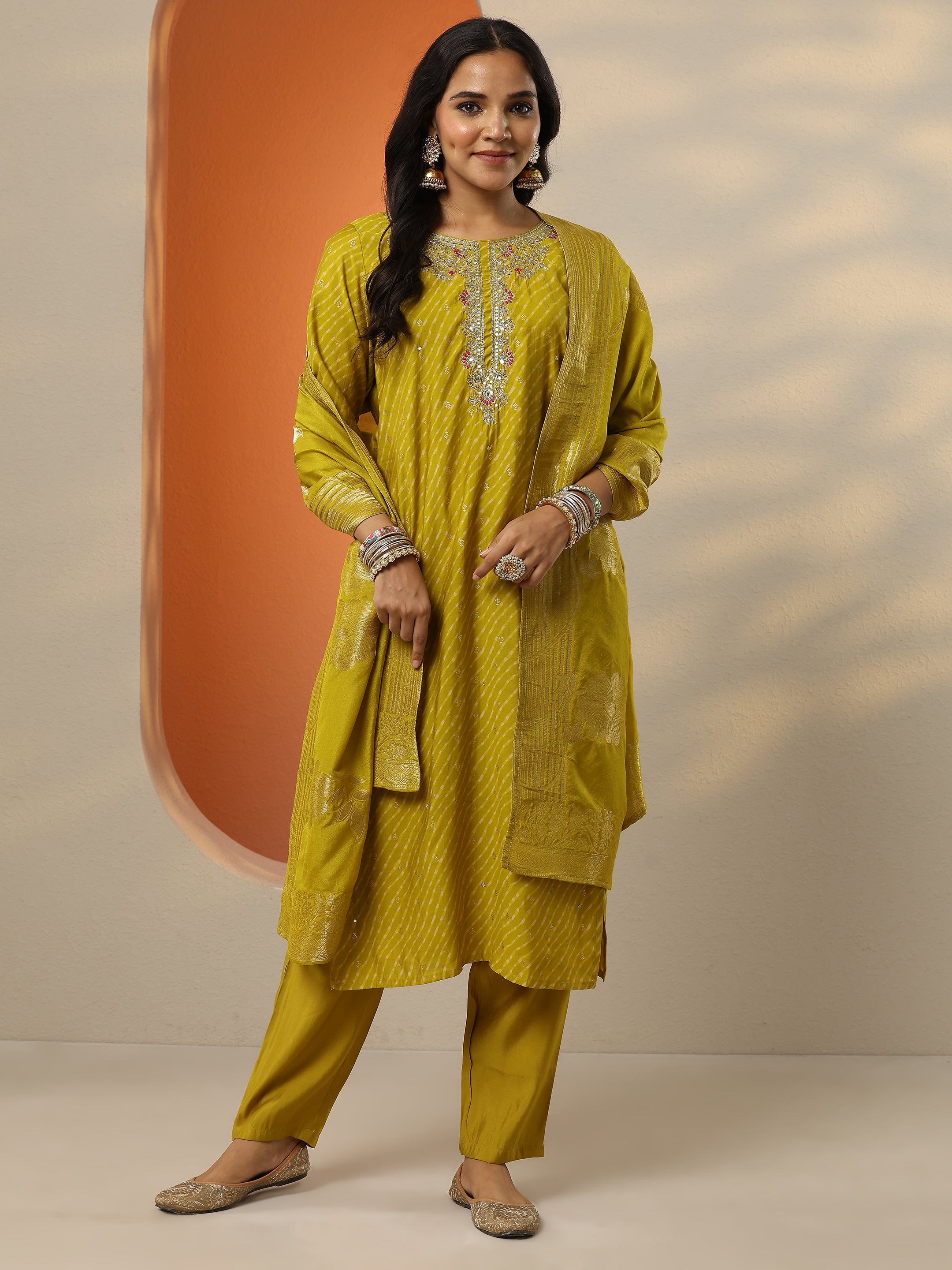 libas Green Printed Silk blend Straight Suit Set With Dupatta-picture-48