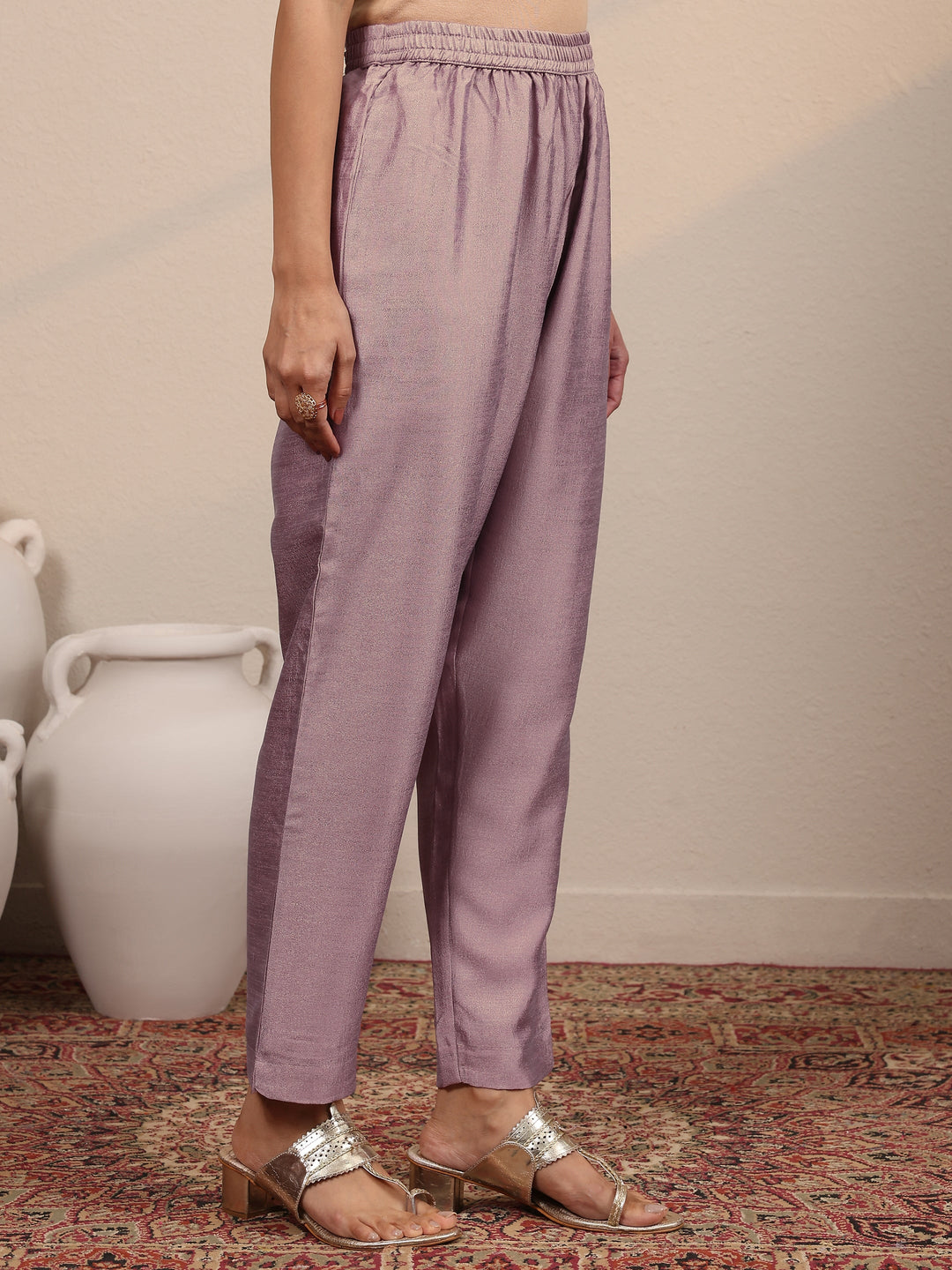  Lavender Yoke Design Silk Blend  Anarkali Suit Set With Dupatta 