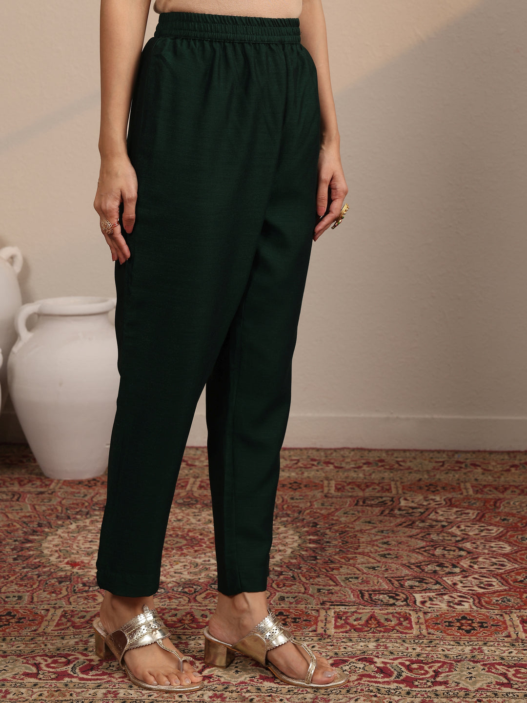  Green Embroidered Silk Blend A-Line Gown With Dupatta 