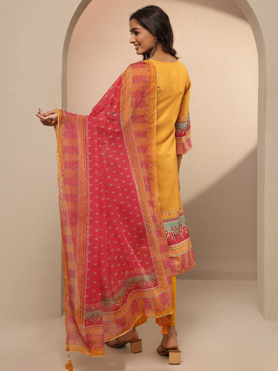  Multi Printed Silk Blend Straight Suit Set With Dupatta 