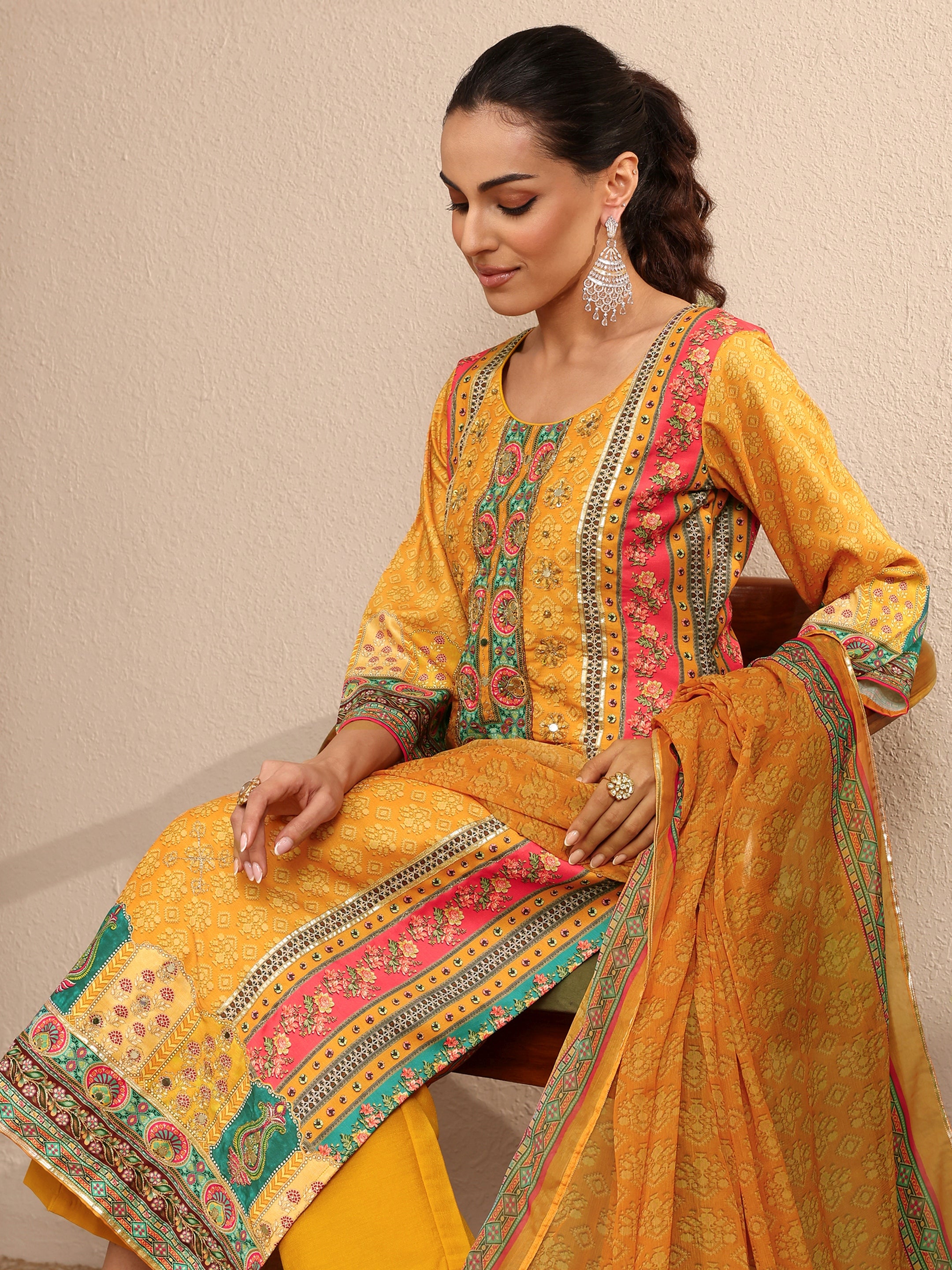 libas Multi Printed Silk blend Straight Suit Set With Dupatta-picture-33
