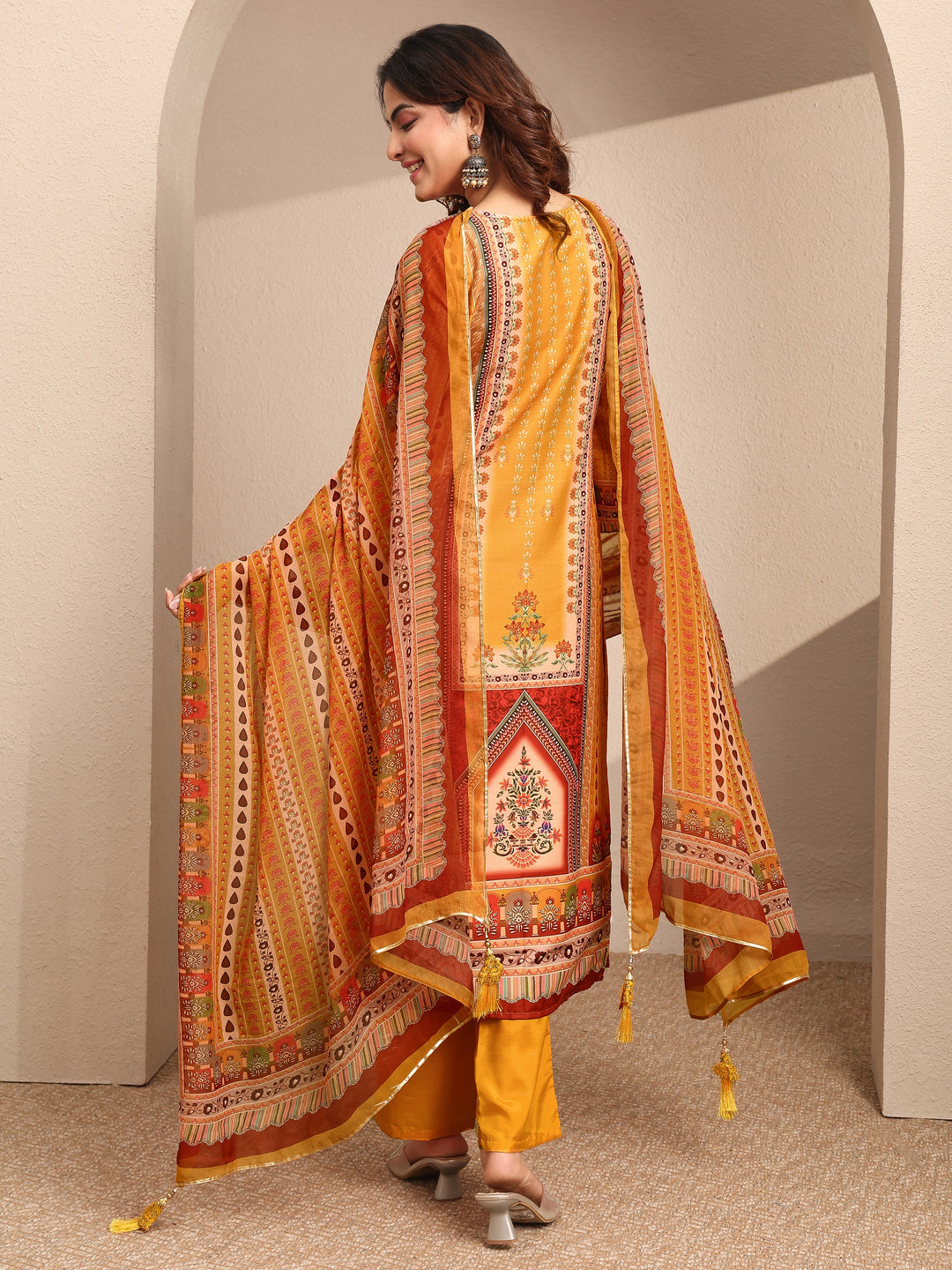  Multi Printed Silk Blend Straight Suit Set With Dupatta 