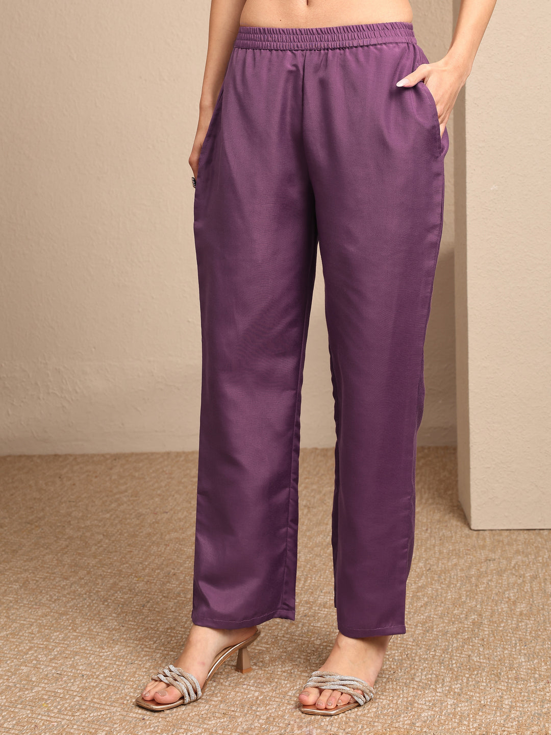  Purple Embroidered Chinon Straight Suit Set With Dupatta 