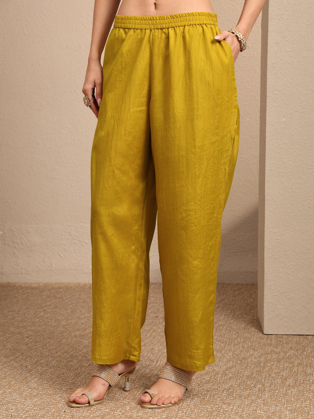  Mustard Embroidered Organza Straight Suit Set With Dupatta 