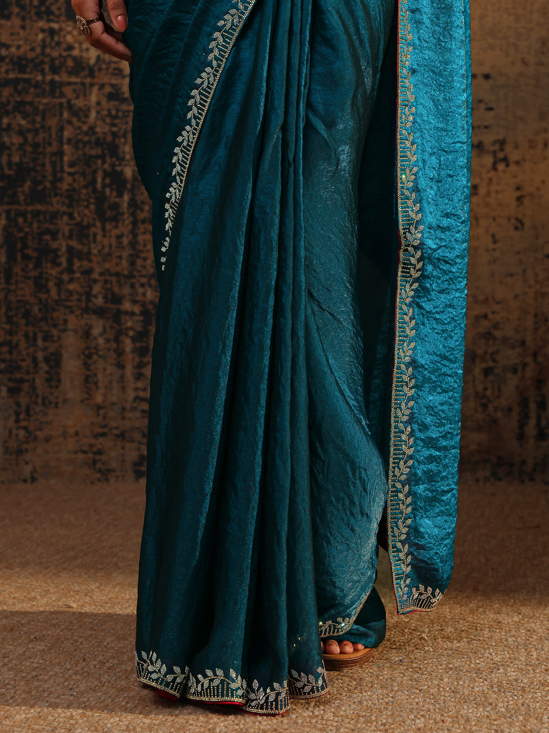  Blue Solid Satin Saree With Unstitched Blouse Piece 