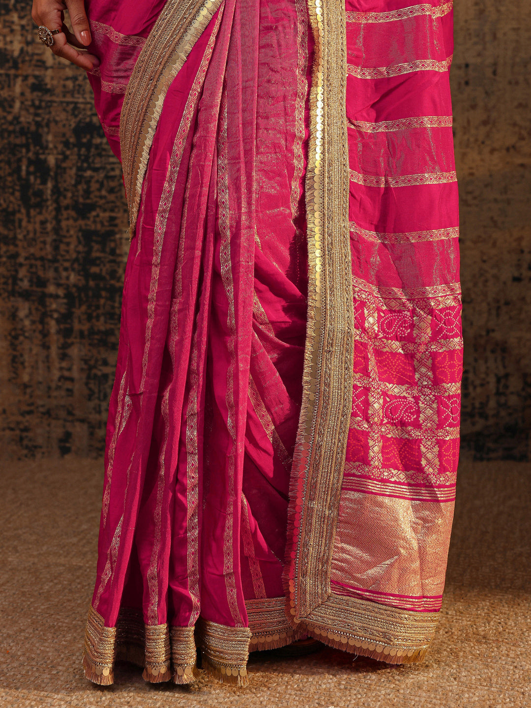  Pink Ethnic Motifs Woven Design Pure Chiffon Saree With Unstitched Blouse Piece 