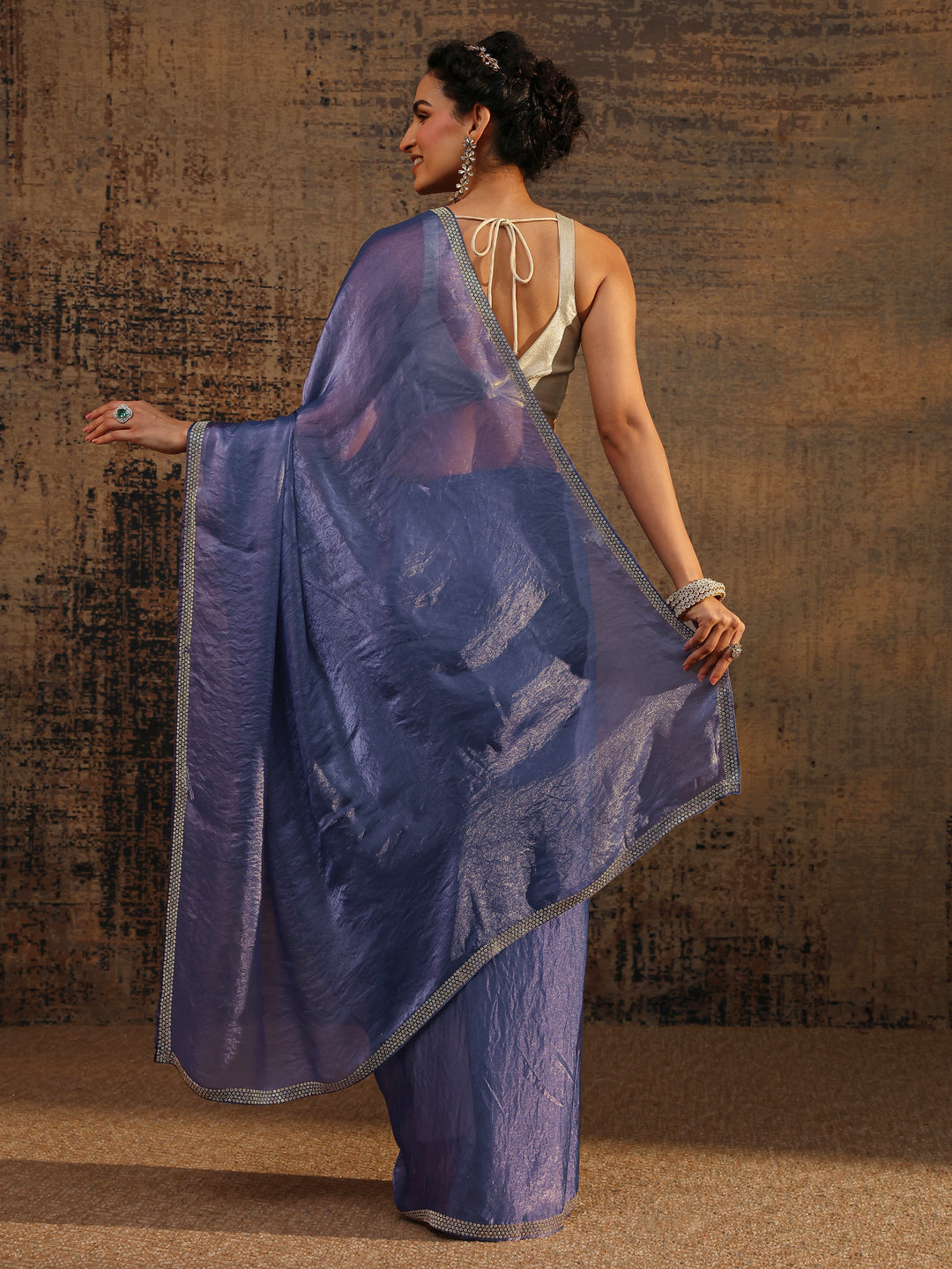  Lavender Solid Satin Saree With Unstitched Blouse Piece 