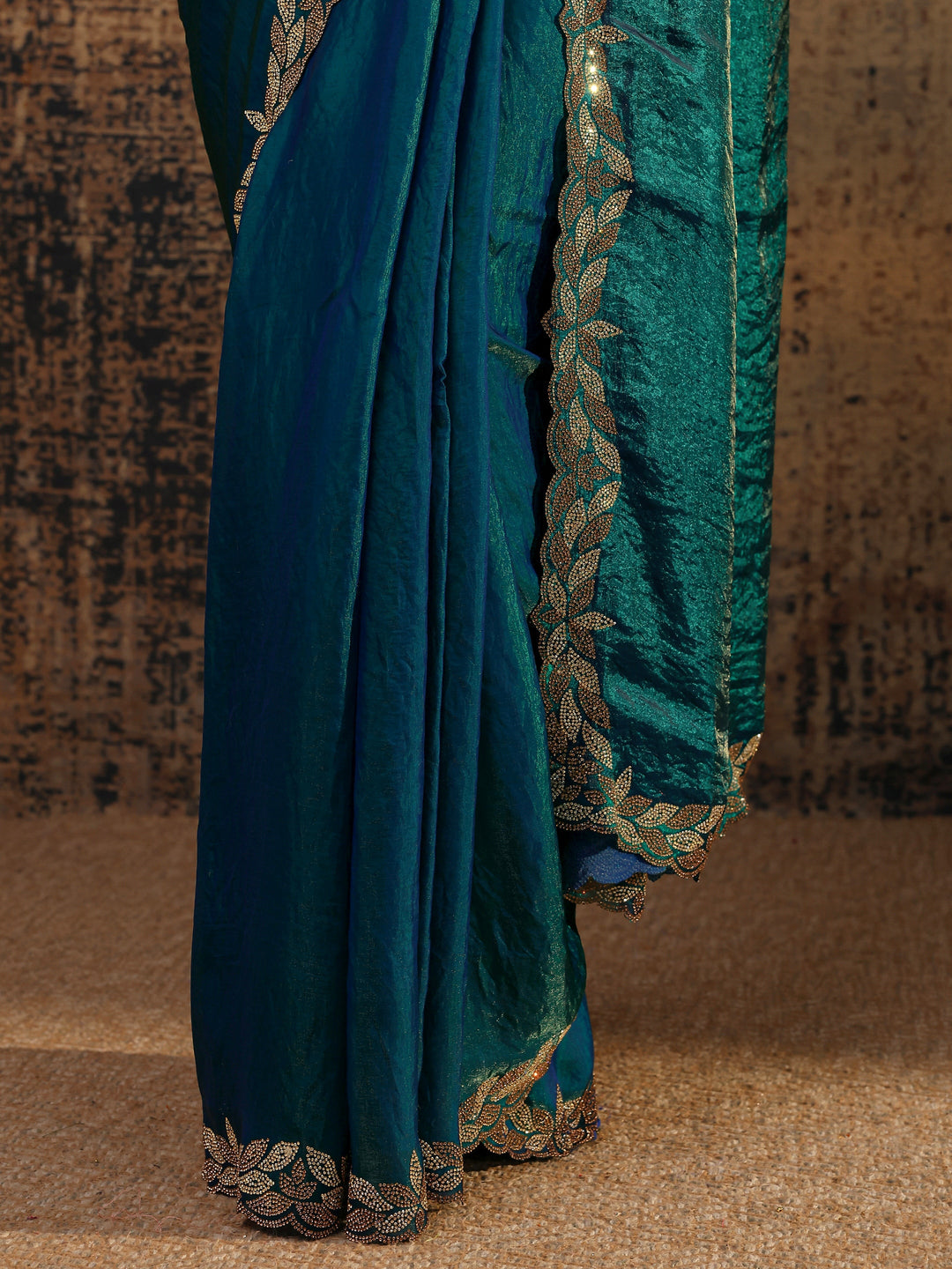  Blue Solid Satin Saree With Unstitched Blouse Piece 
