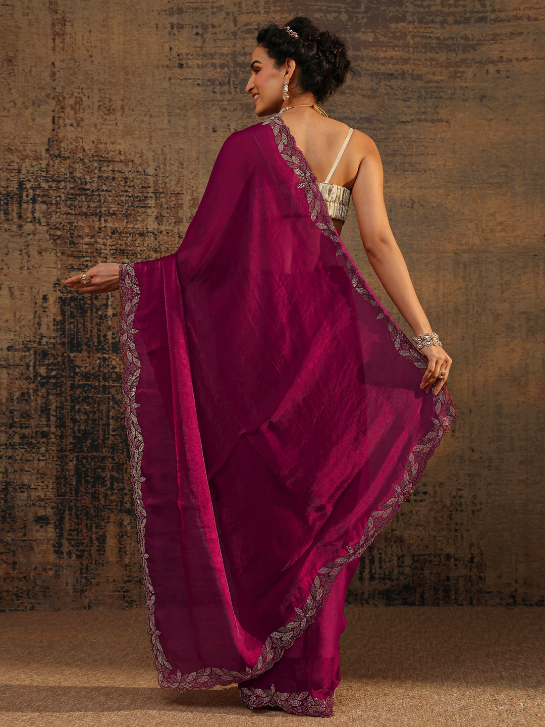  Pink Solid Satin Saree With Unstitched Blouse Piece 