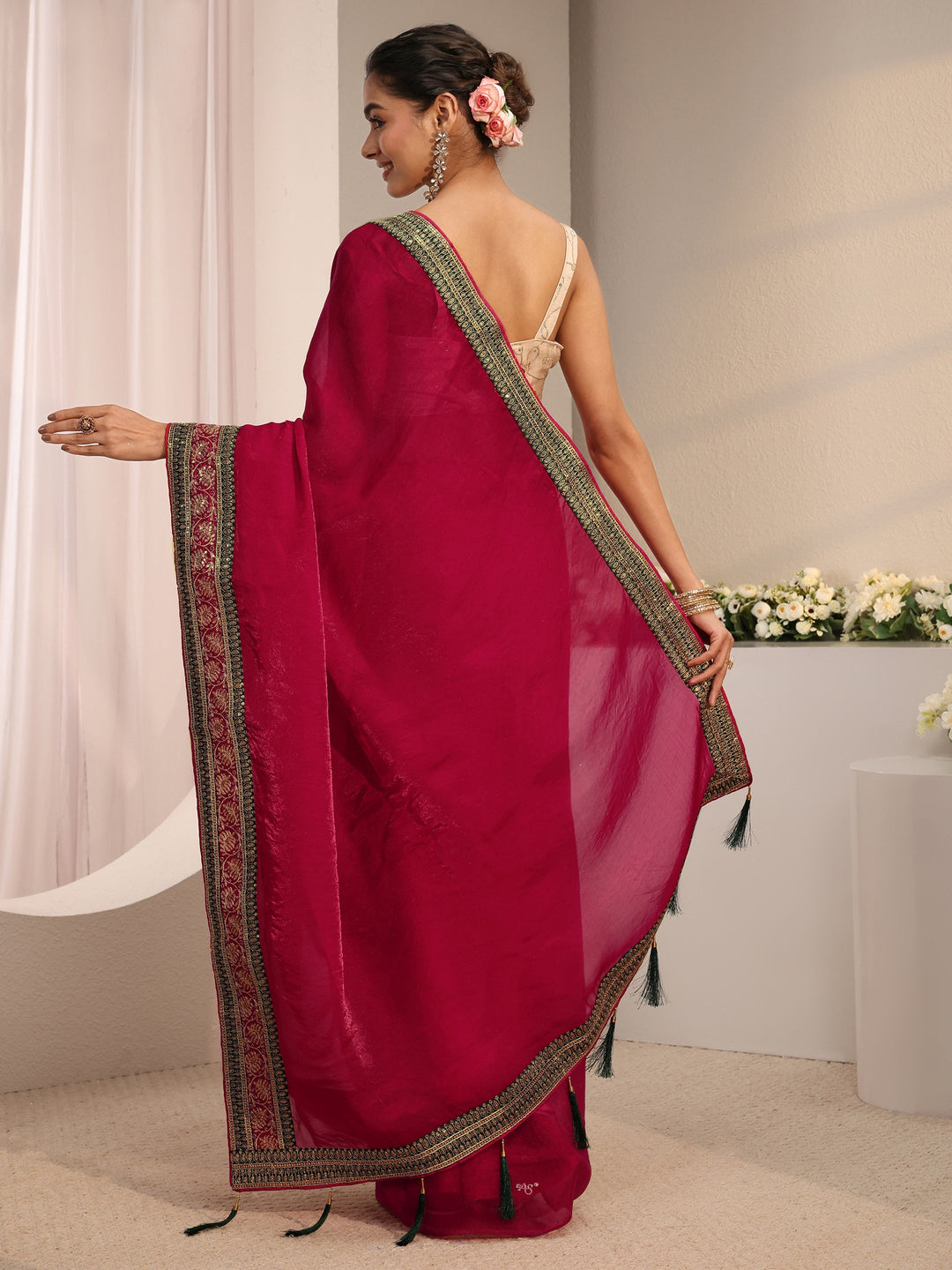  Pink Solid Tissue Saree With Unstitched Blouse Piece 