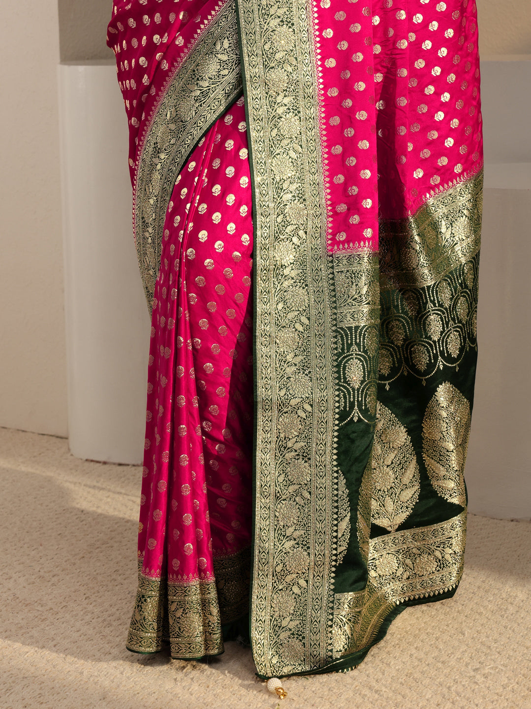  Libas Art Pink Banarasi Satin Saree With Unstitched Blouse Piece 