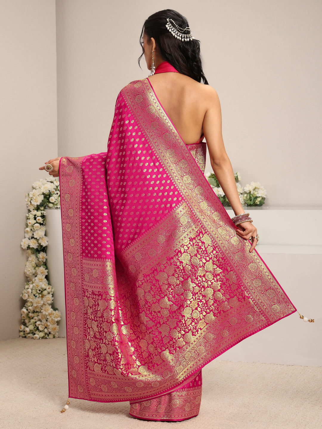  Pink Ethnic Woven Design Silk Blend Saree With Unstitched Blouse Piece 