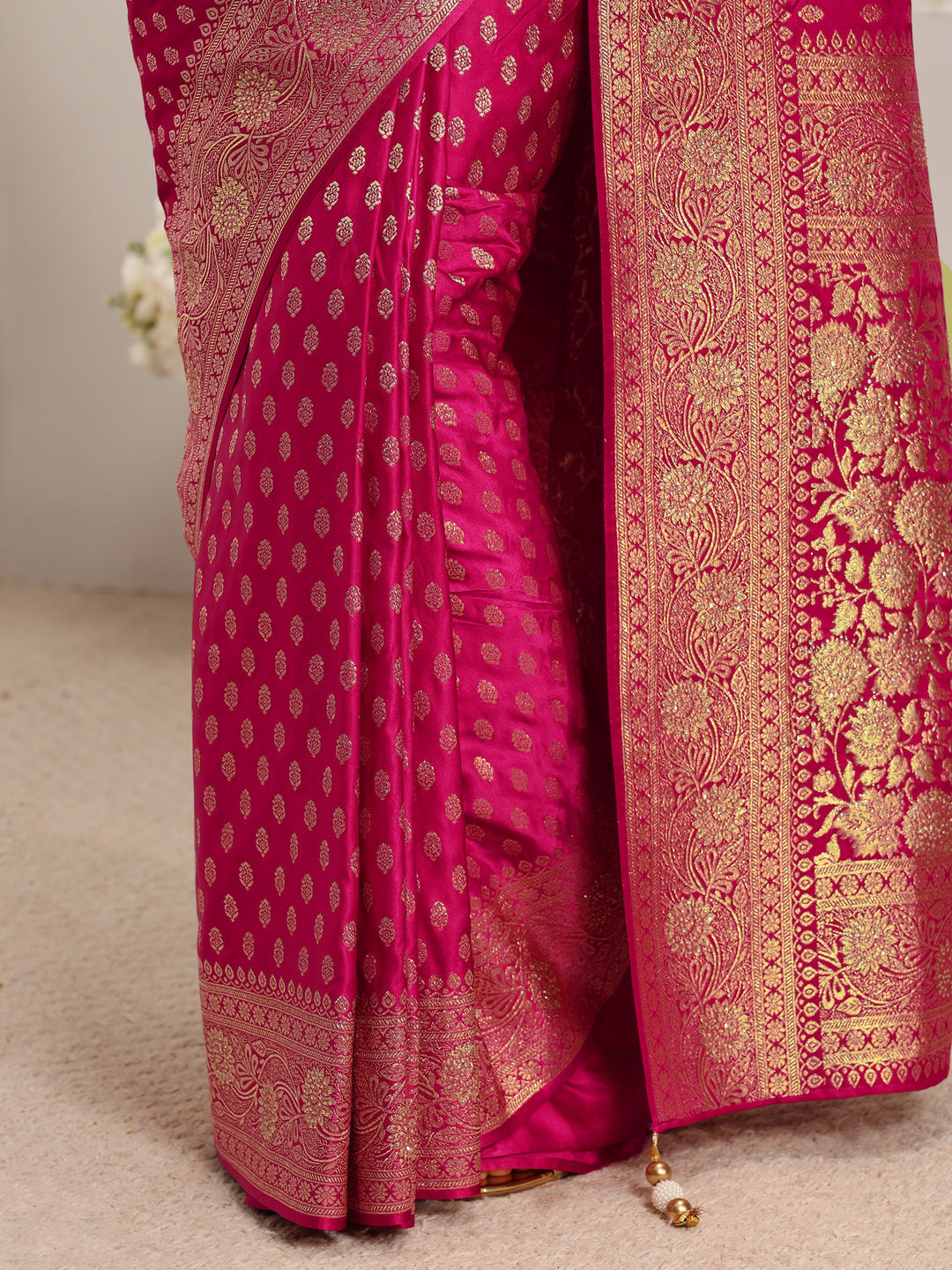  Pink Ethnic Woven Design Silk Blend Saree With Unstitched Blouse Piece 