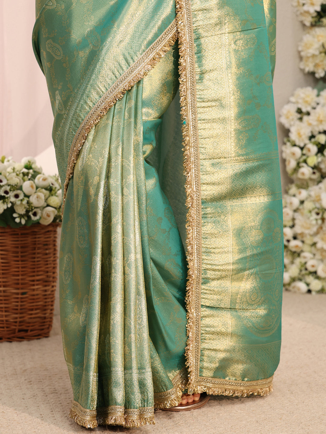 Green Ethnic Woven Design Silk Blend Saree With Unstitched Blouse Piece 