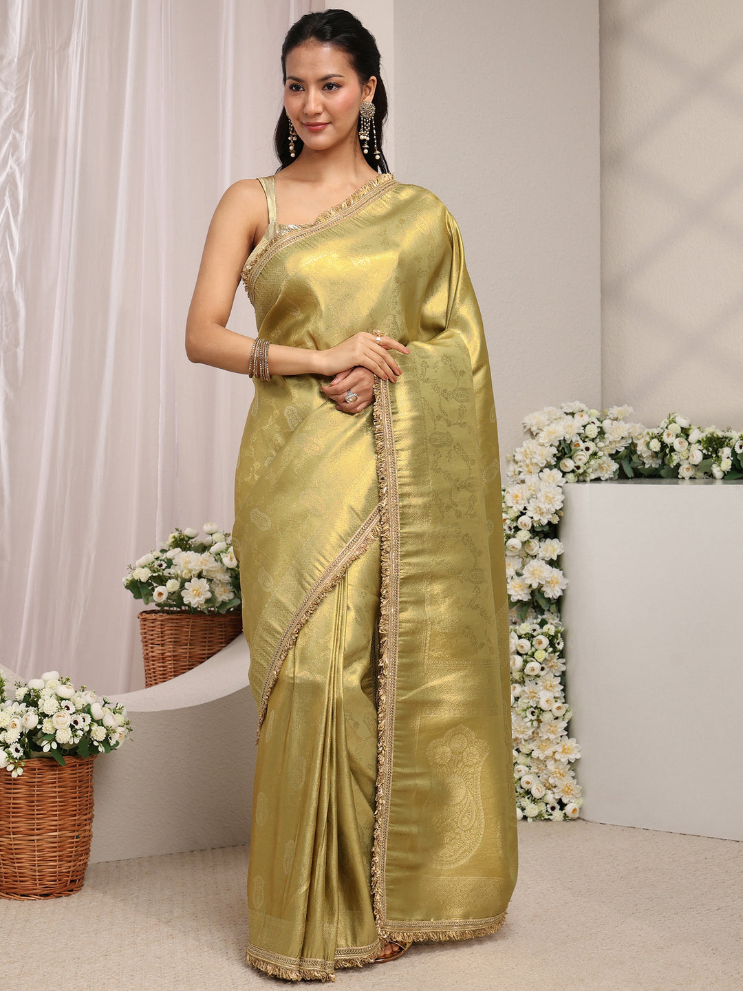  Green Ethnic Woven Design Silk Blend Saree With Unstitched Blouse Piece 