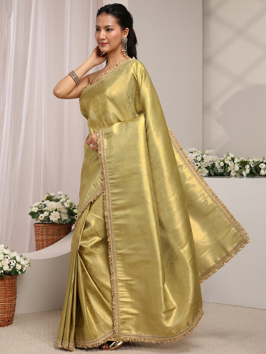 Green Ethnic Woven Design Silk Blend Saree With Unstitched Blouse Piece 