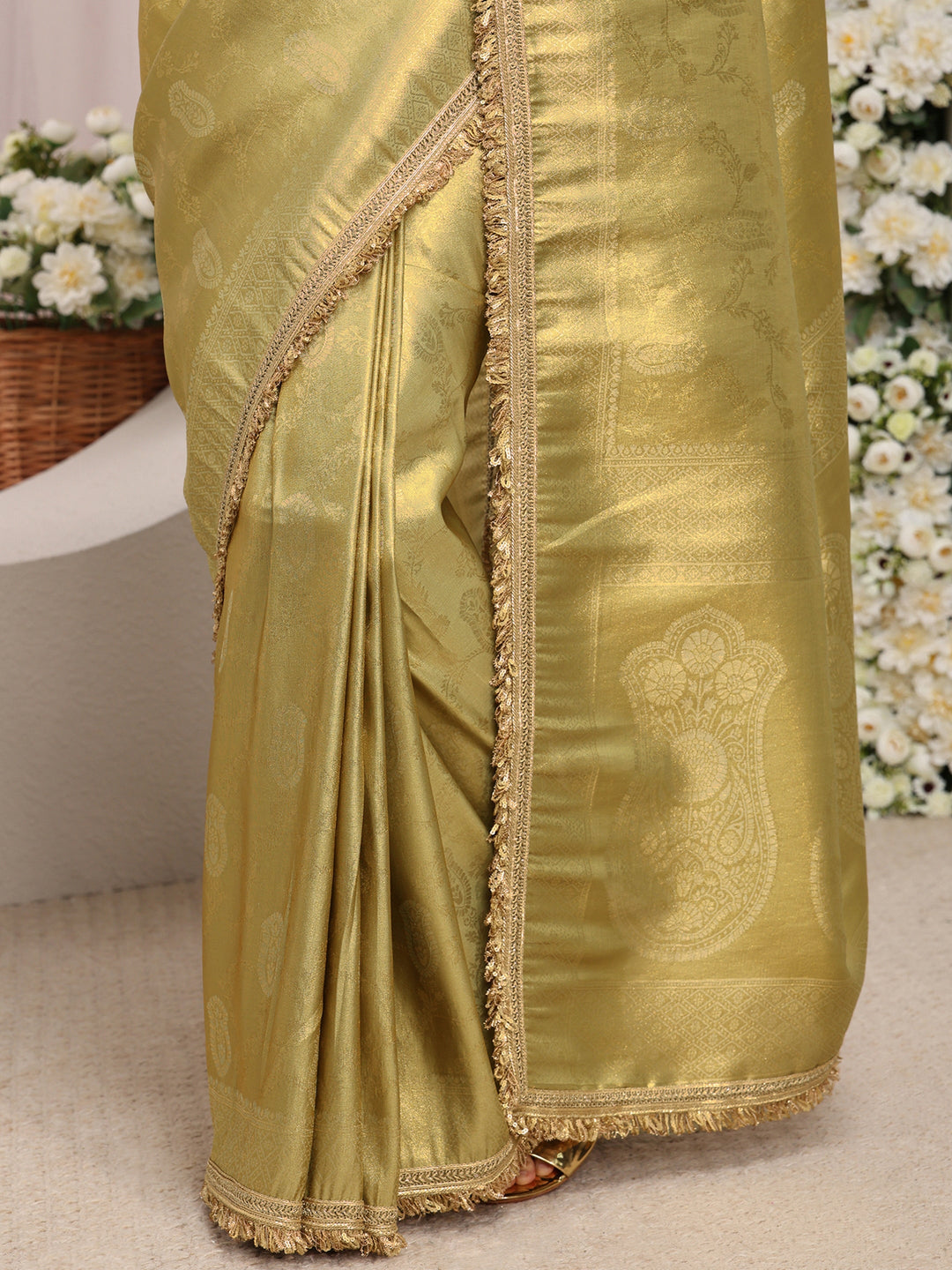  Green Ethnic Woven Design Silk Blend Saree With Unstitched Blouse Piece 