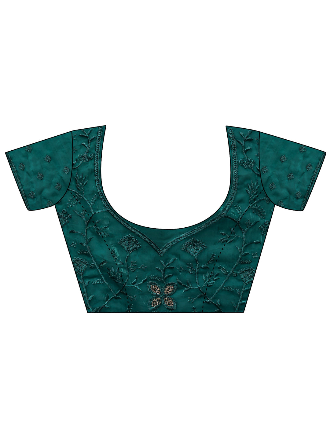  Green Floral Embellished Tissue Saree With Unstitched Blouse Piece 