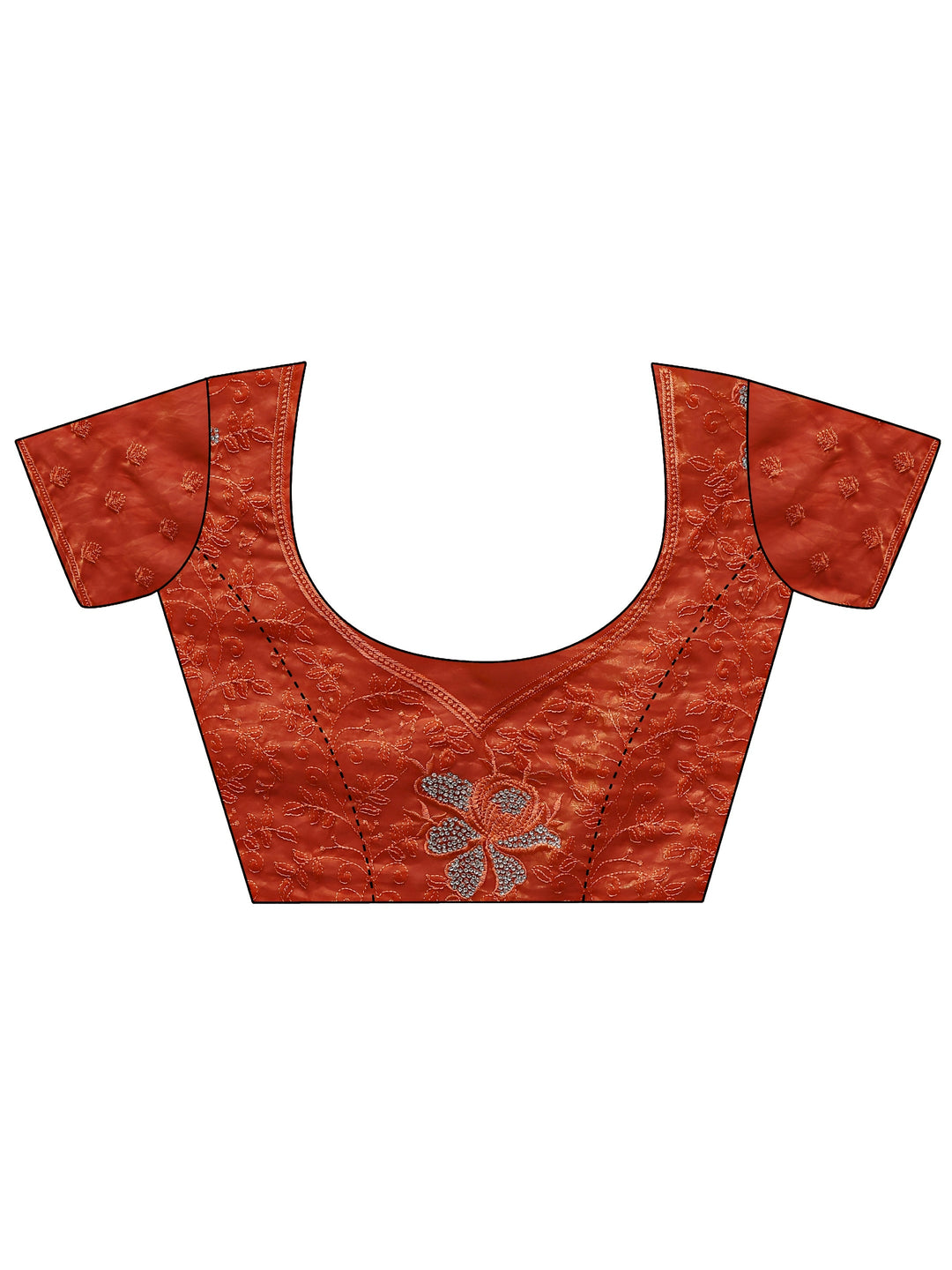 Orange Floral Embellished Tissue Saree With Unstitched Blouse Piece 