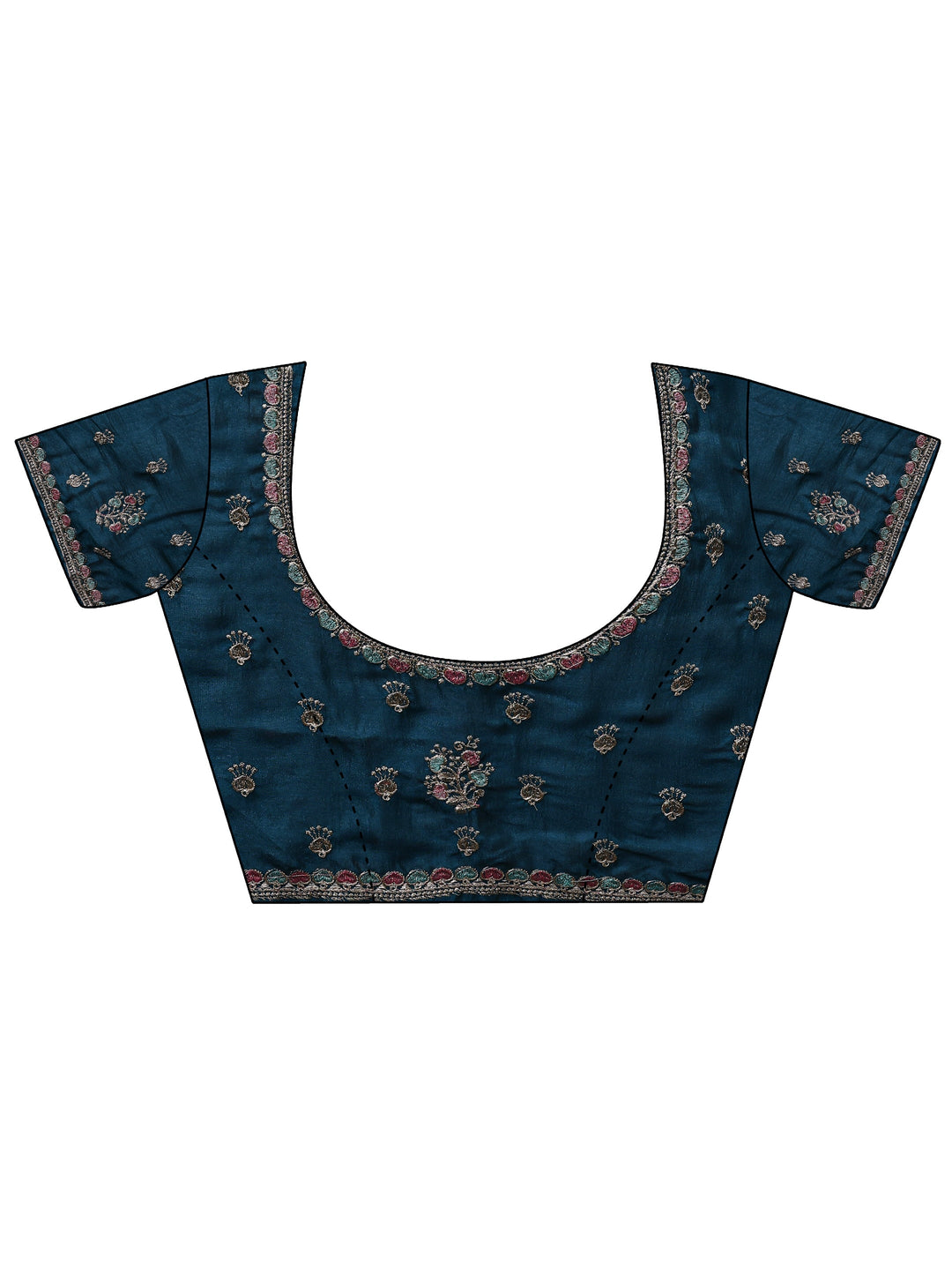  Blue Floral Embellished Silk Blend Saree With Unstitched Blouse Piece 